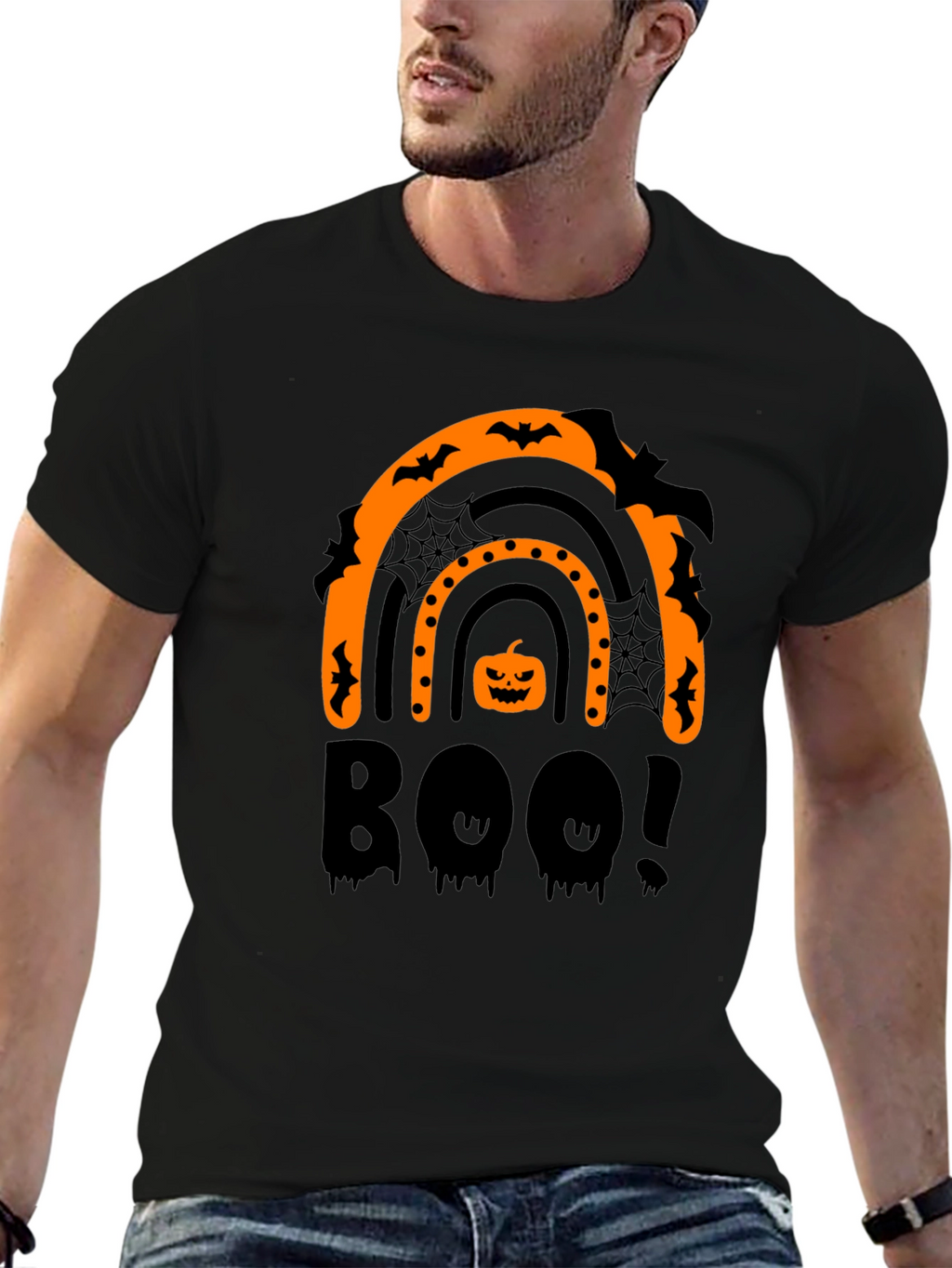 Halloween Boo Rainbow Black T-Shirt
