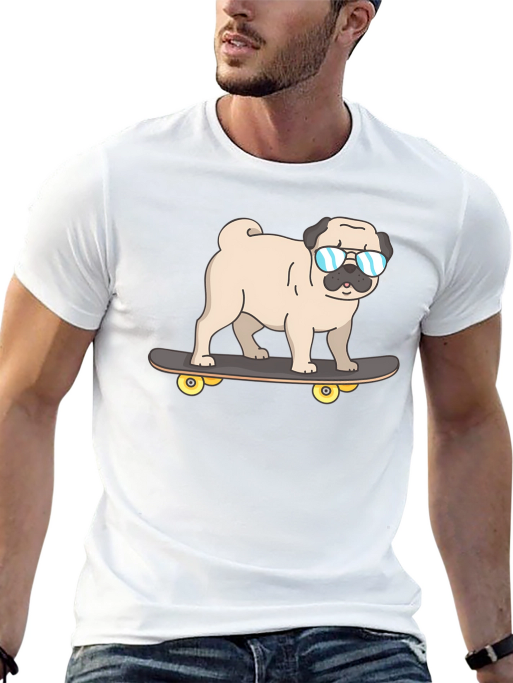 Pug Skateboarder Graphic T-Shirt