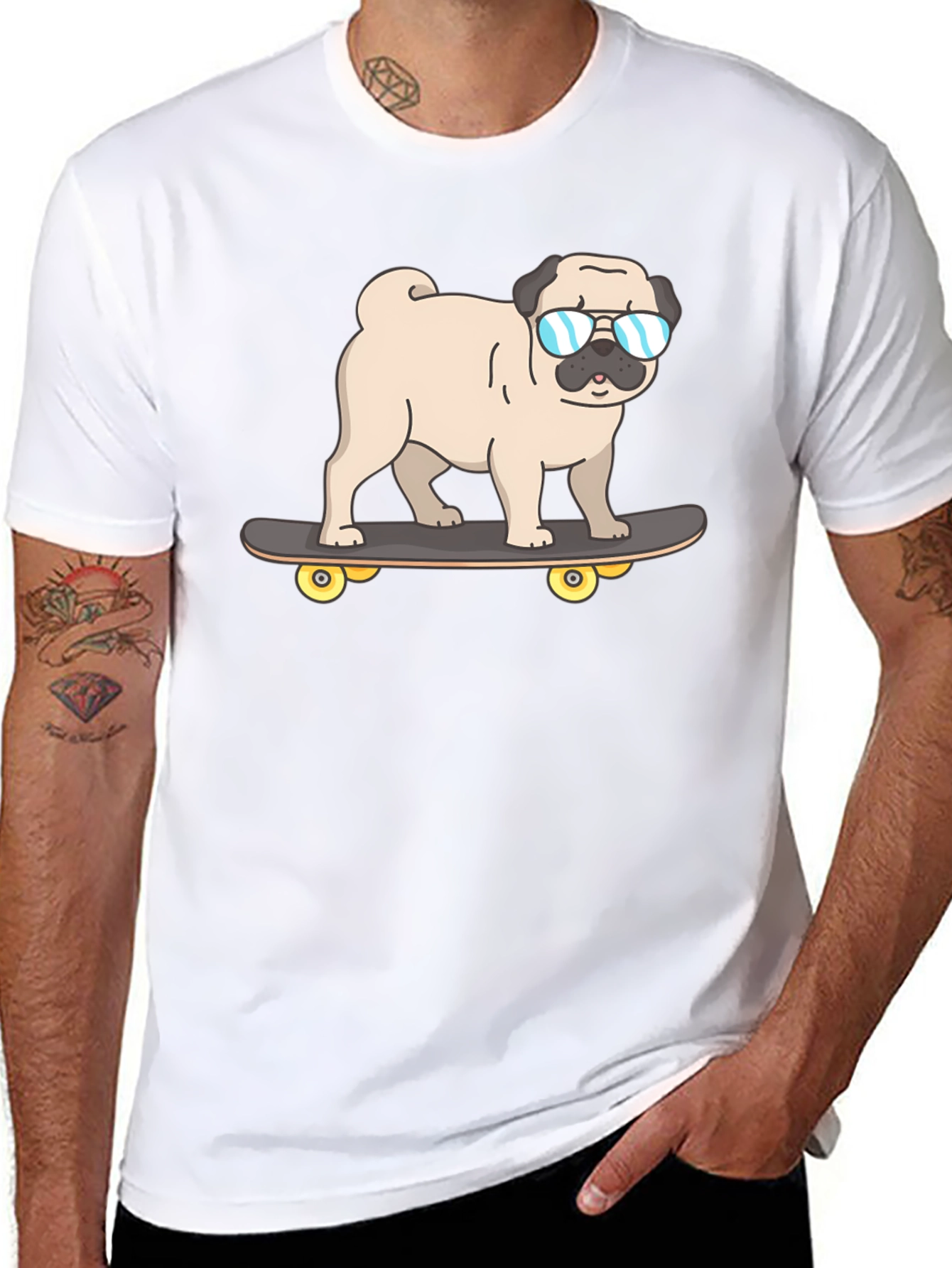 Pug Skateboarder Graphic T-Shirt