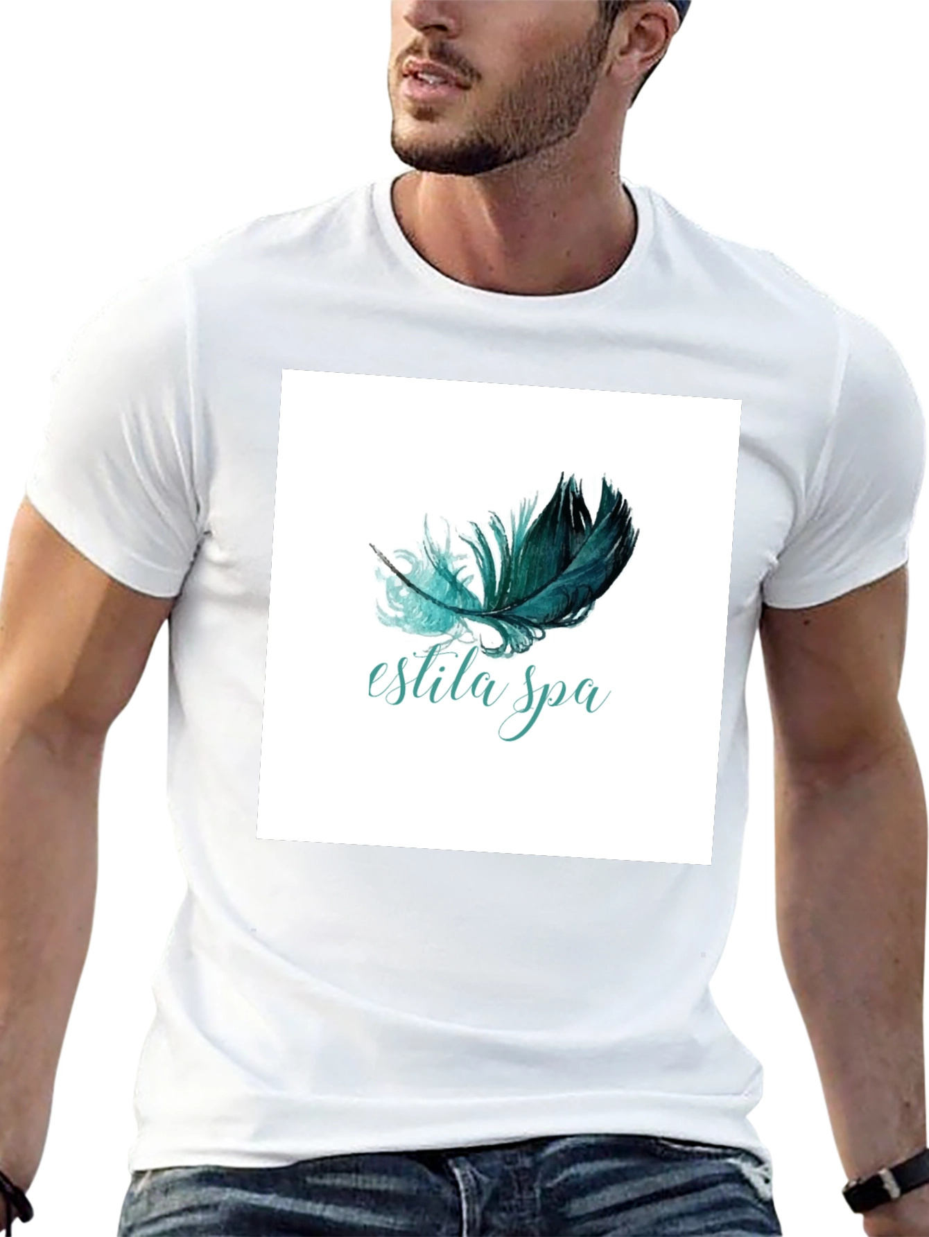 Estila Spa Black T-Shirt Feather Graphic