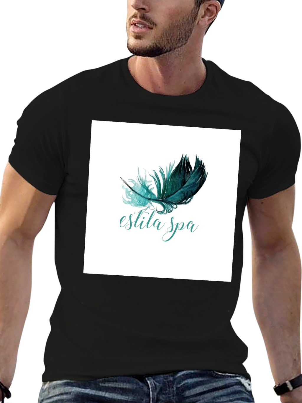 Estila Spa Black T-Shirt Feather Graphic