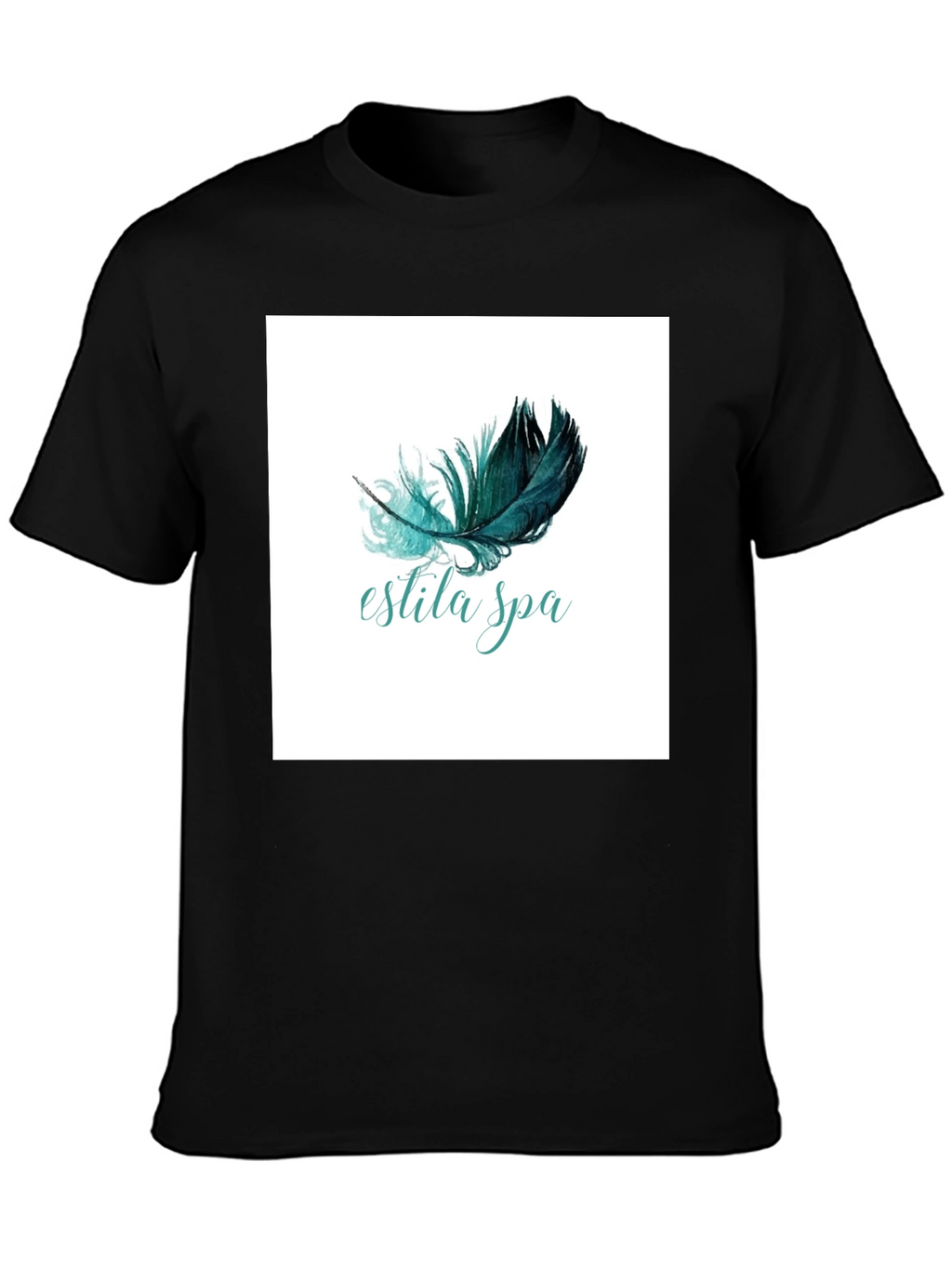 Estila Spa Black T-Shirt Feather Graphic