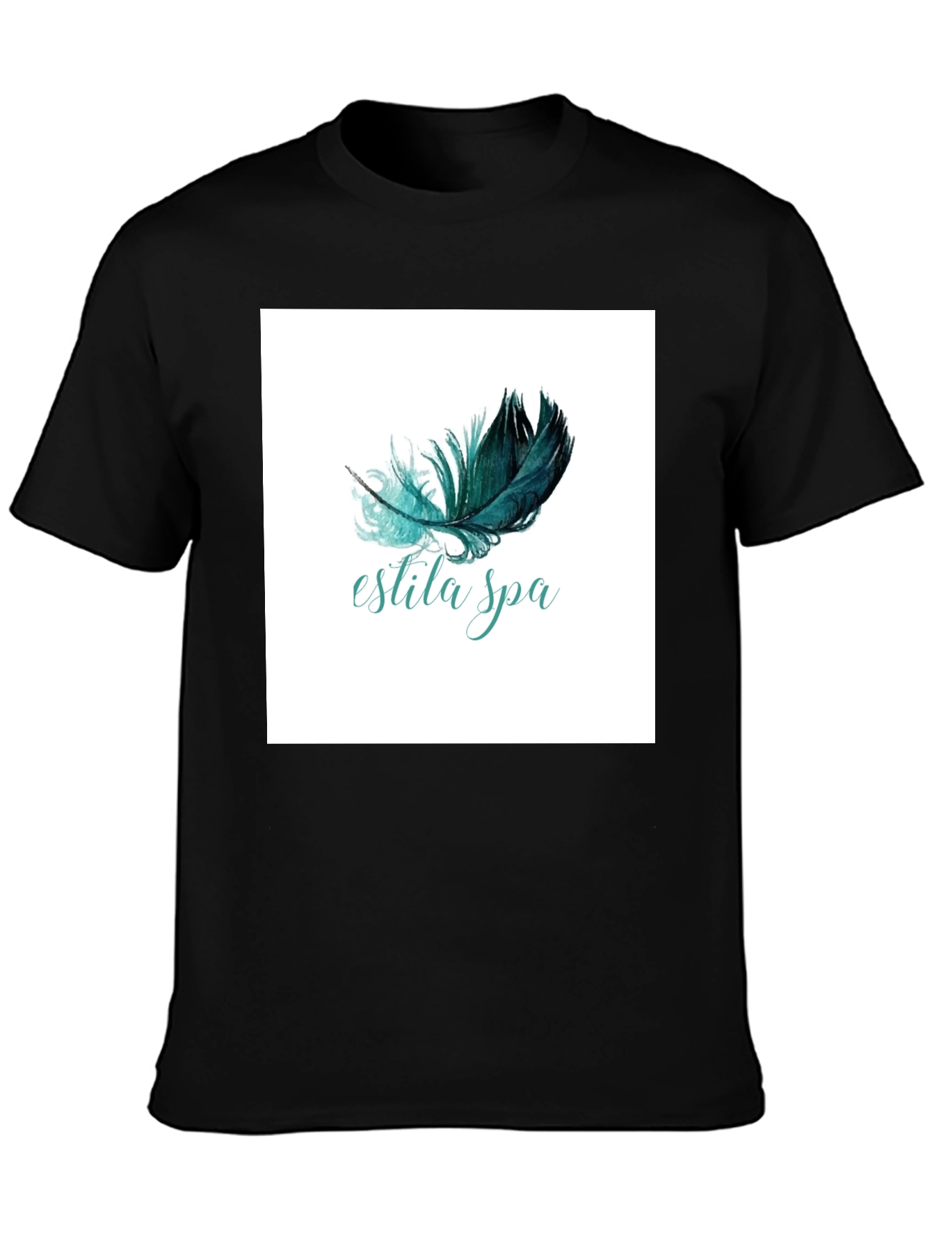 Estila Spa Black T-Shirt Feather Graphic