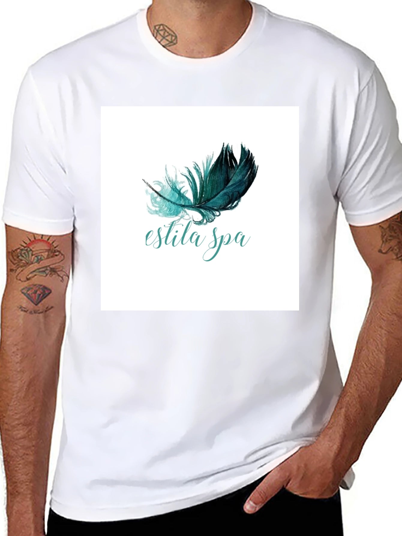 Estila Spa Black T-Shirt Feather Graphic