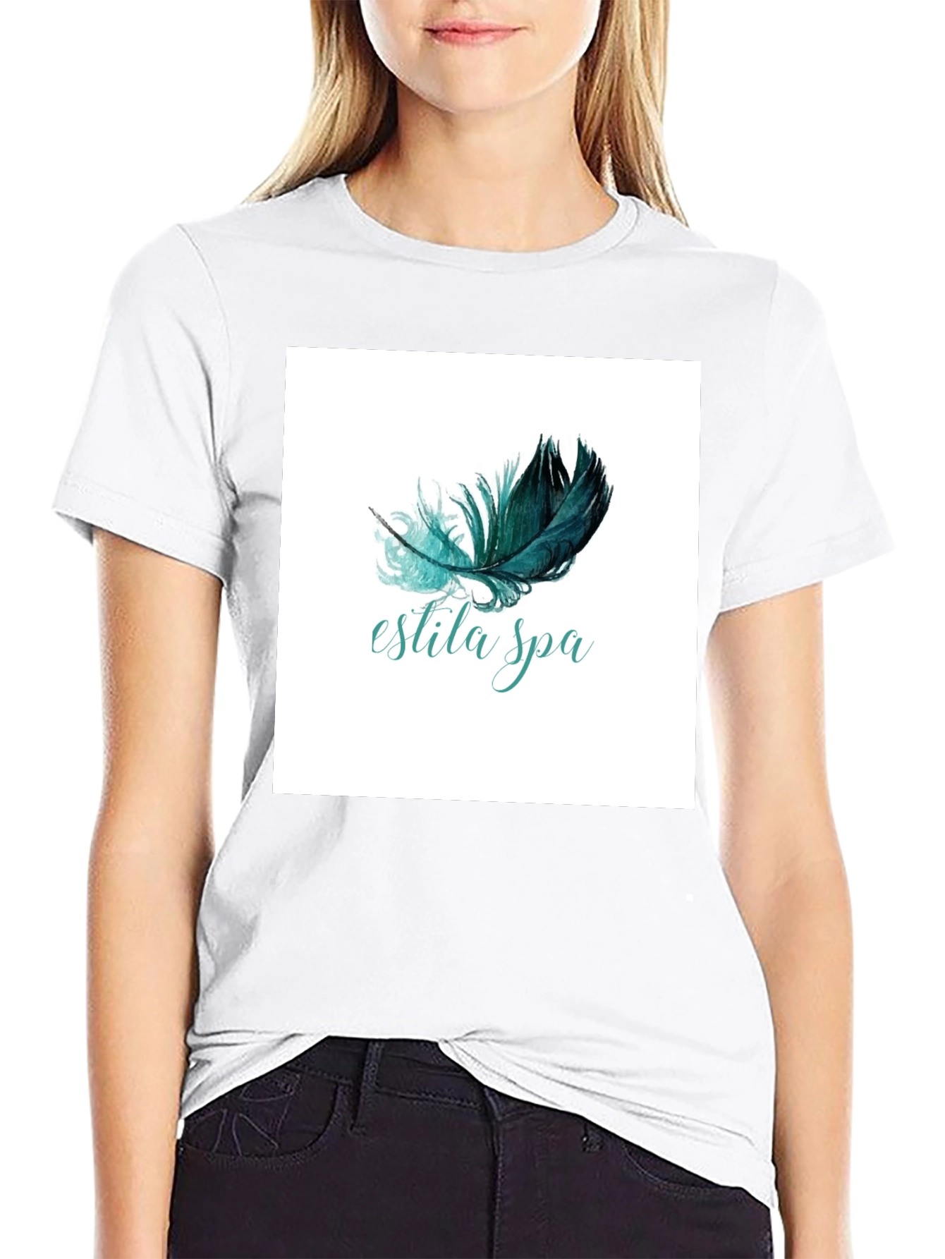 Estila Spa Black T-Shirt Feather Graphic