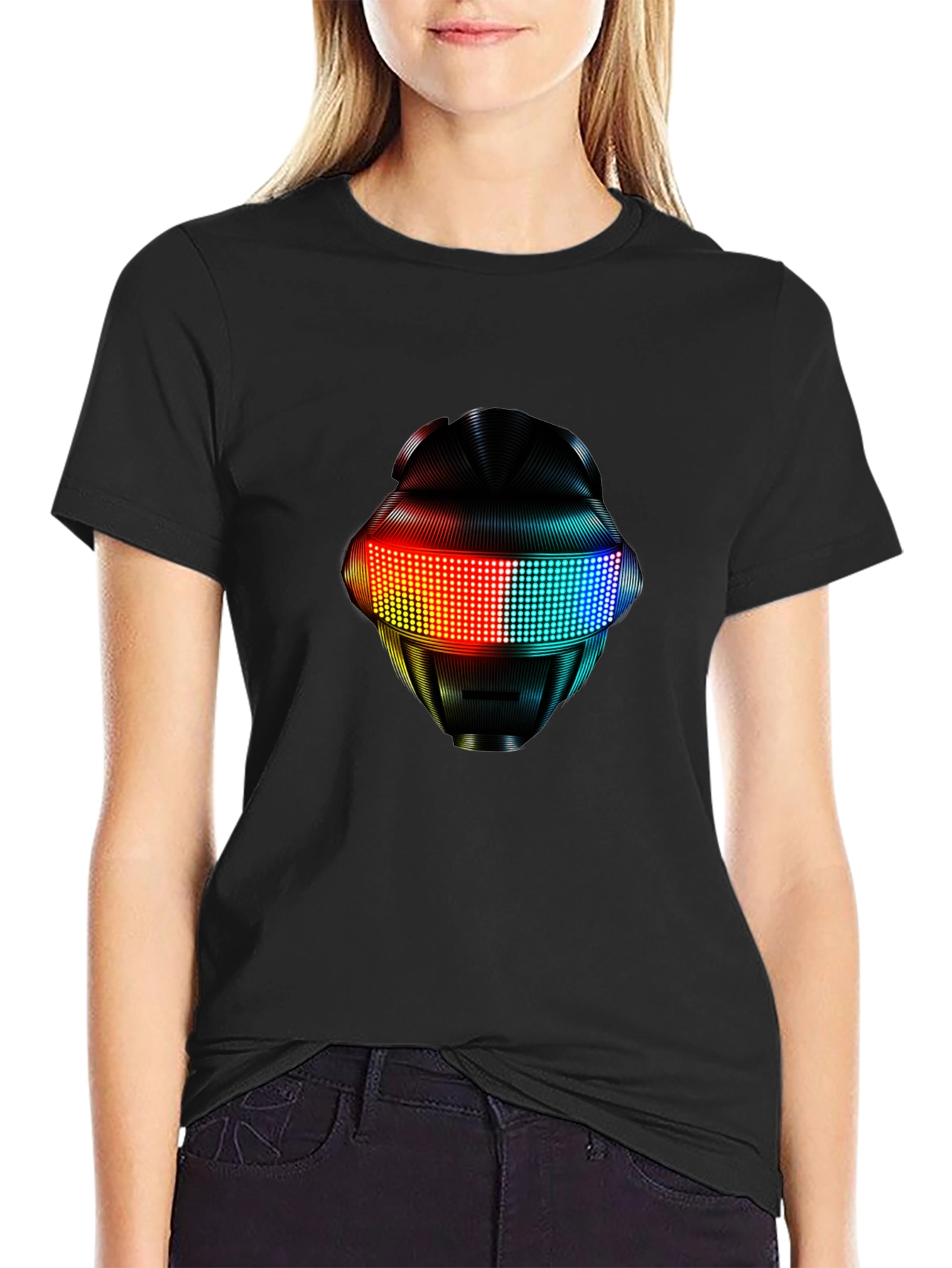 LED Robot Head Graphic Black T-Shirt