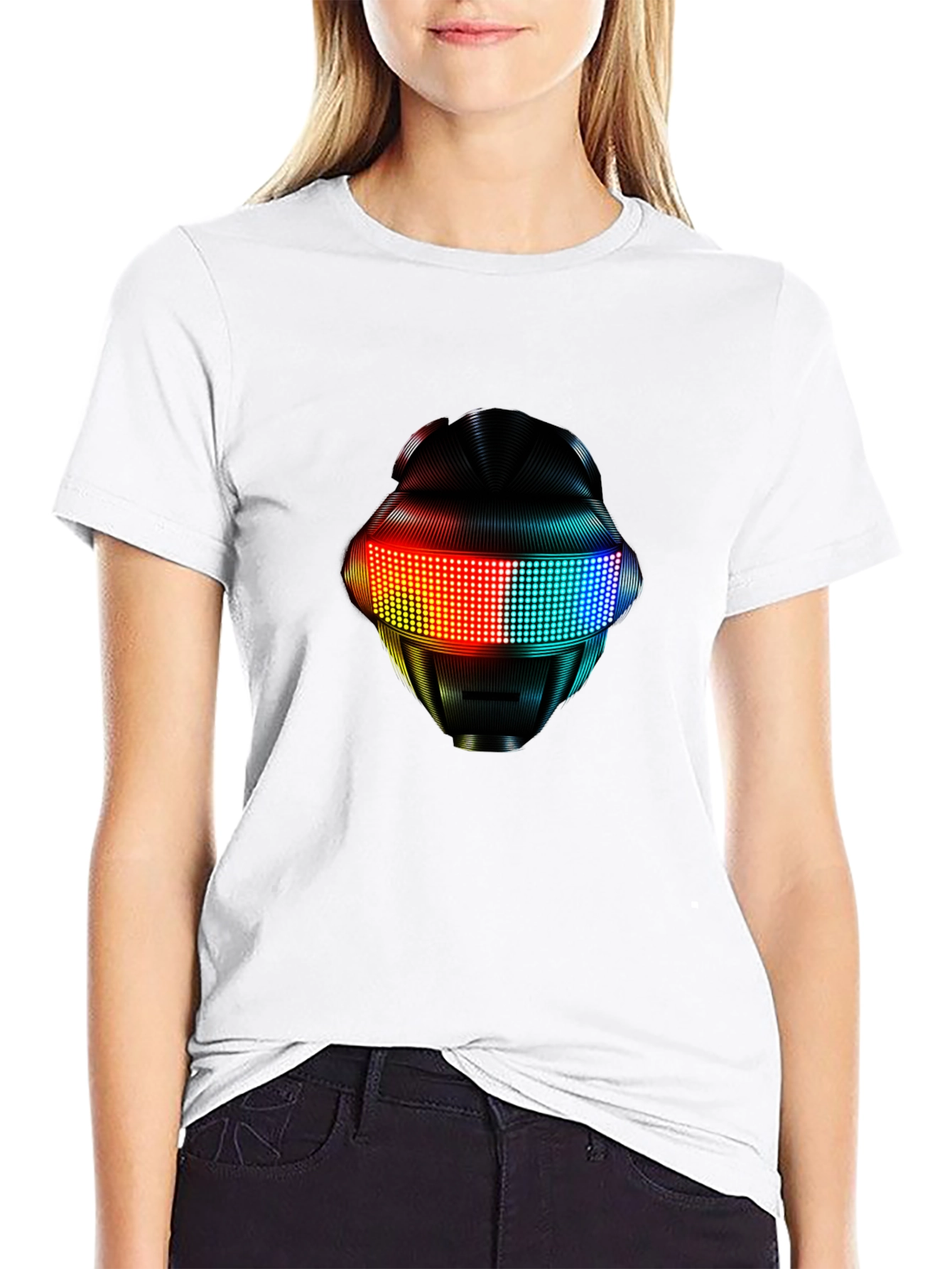 LED Robot Head Graphic Black T-Shirt