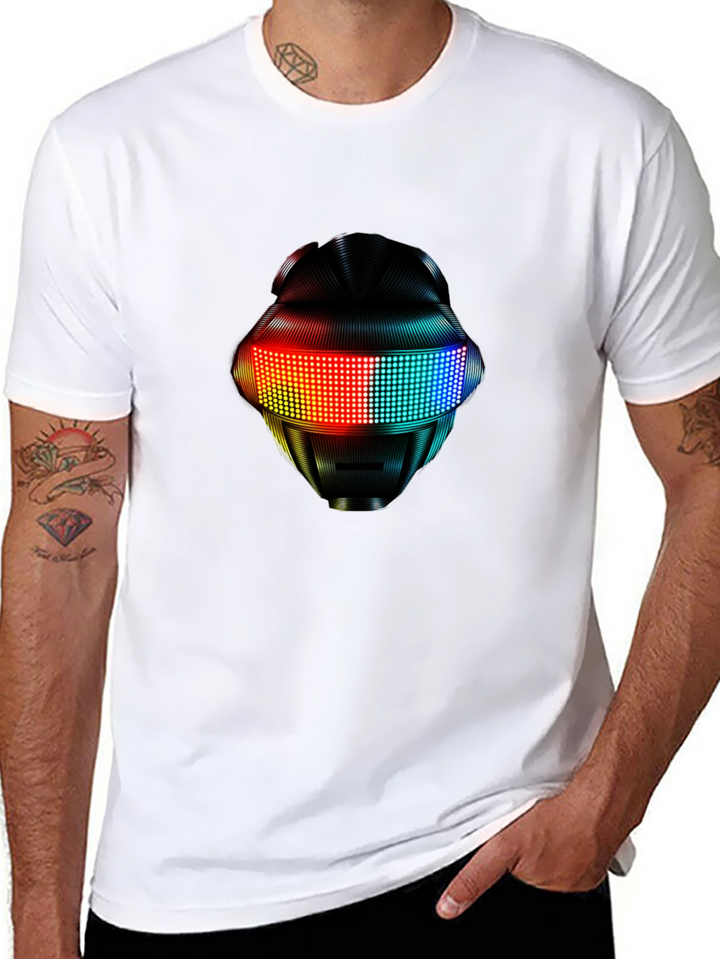 LED Robot Head Graphic Black T-Shirt