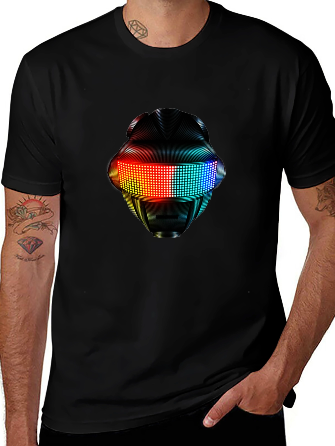 LED Robot Head Graphic Black T-Shirt