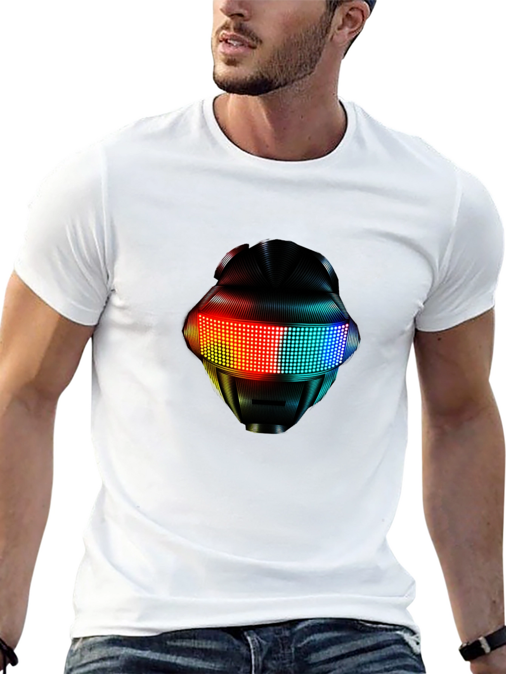 LED Robot Head Graphic Black T-Shirt