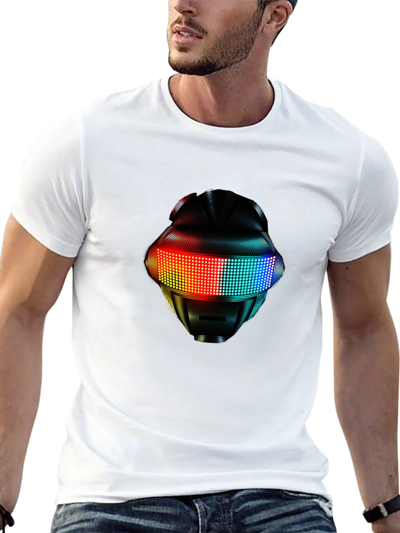 LED Robot Head Graphic Black T-Shirt