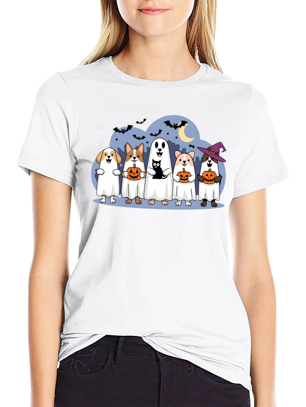 Halloween Dogs & Cat Ghost Costume T-Shirt