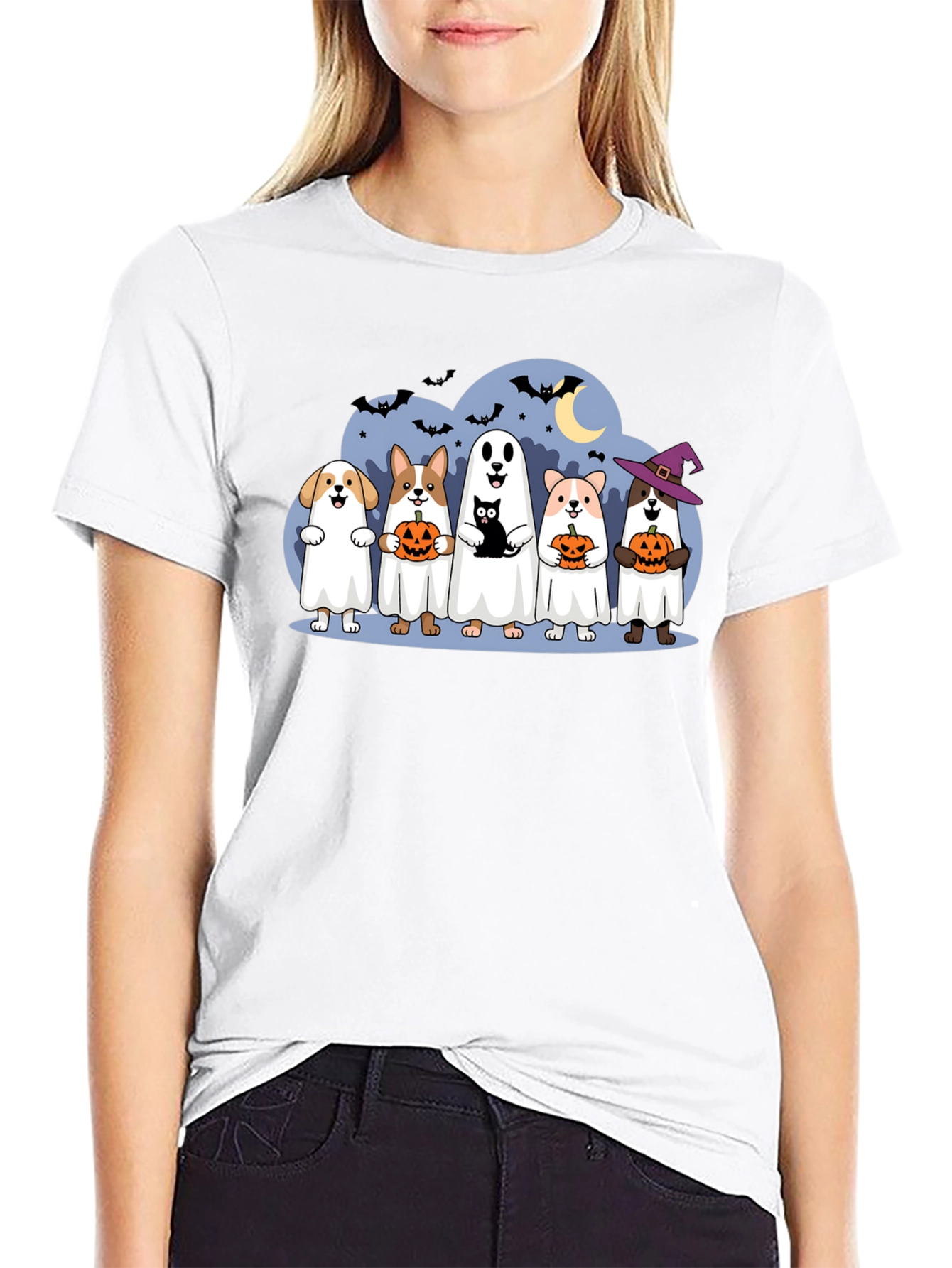 Halloween Dogs & Cat Ghost Costume T-Shirt