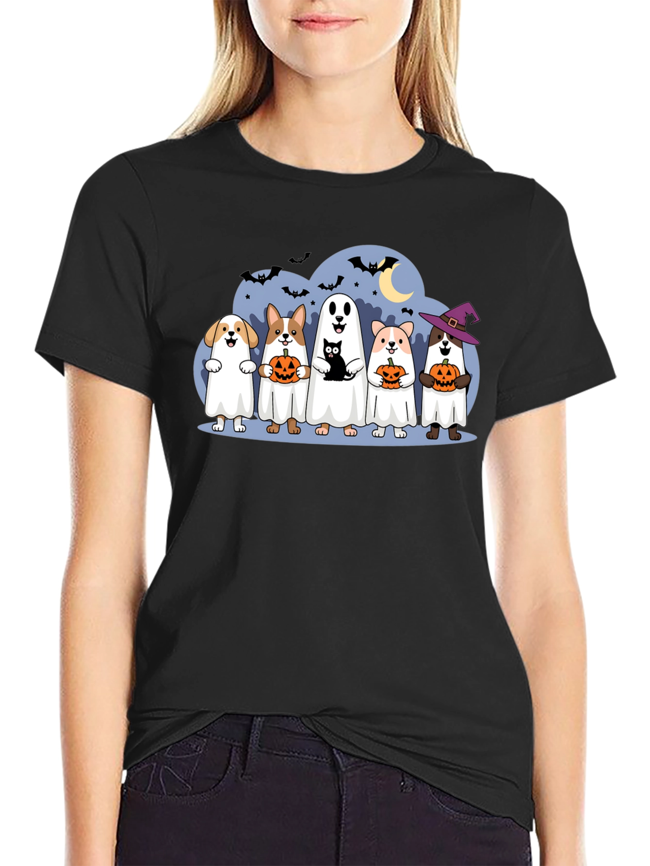 Halloween Dogs & Cat Ghost Costume T-Shirt