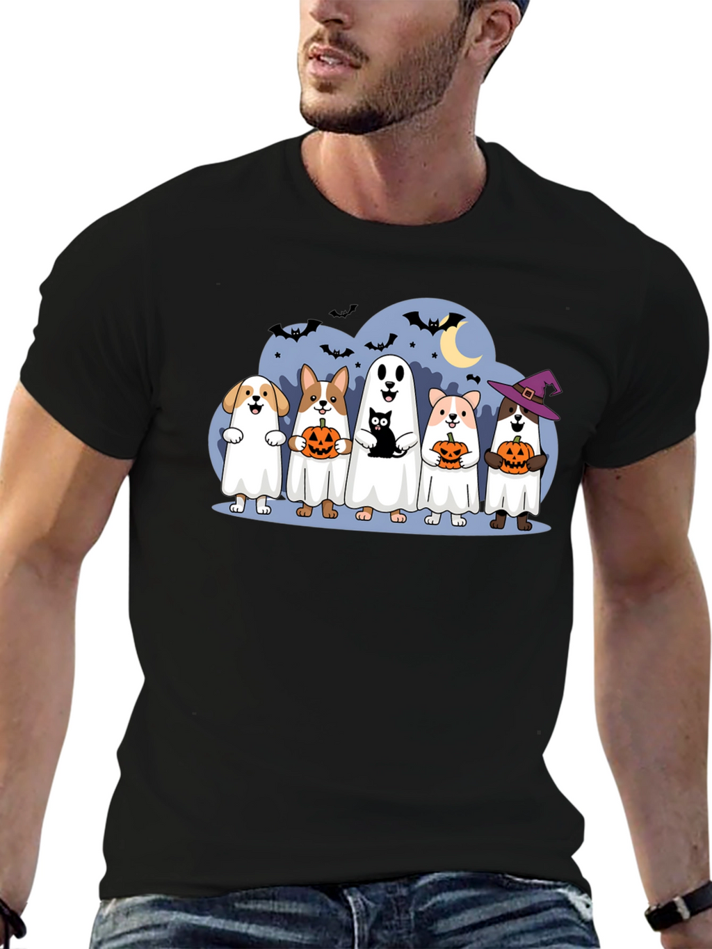 Halloween Dogs & Cat Ghost Costume T-Shirt
