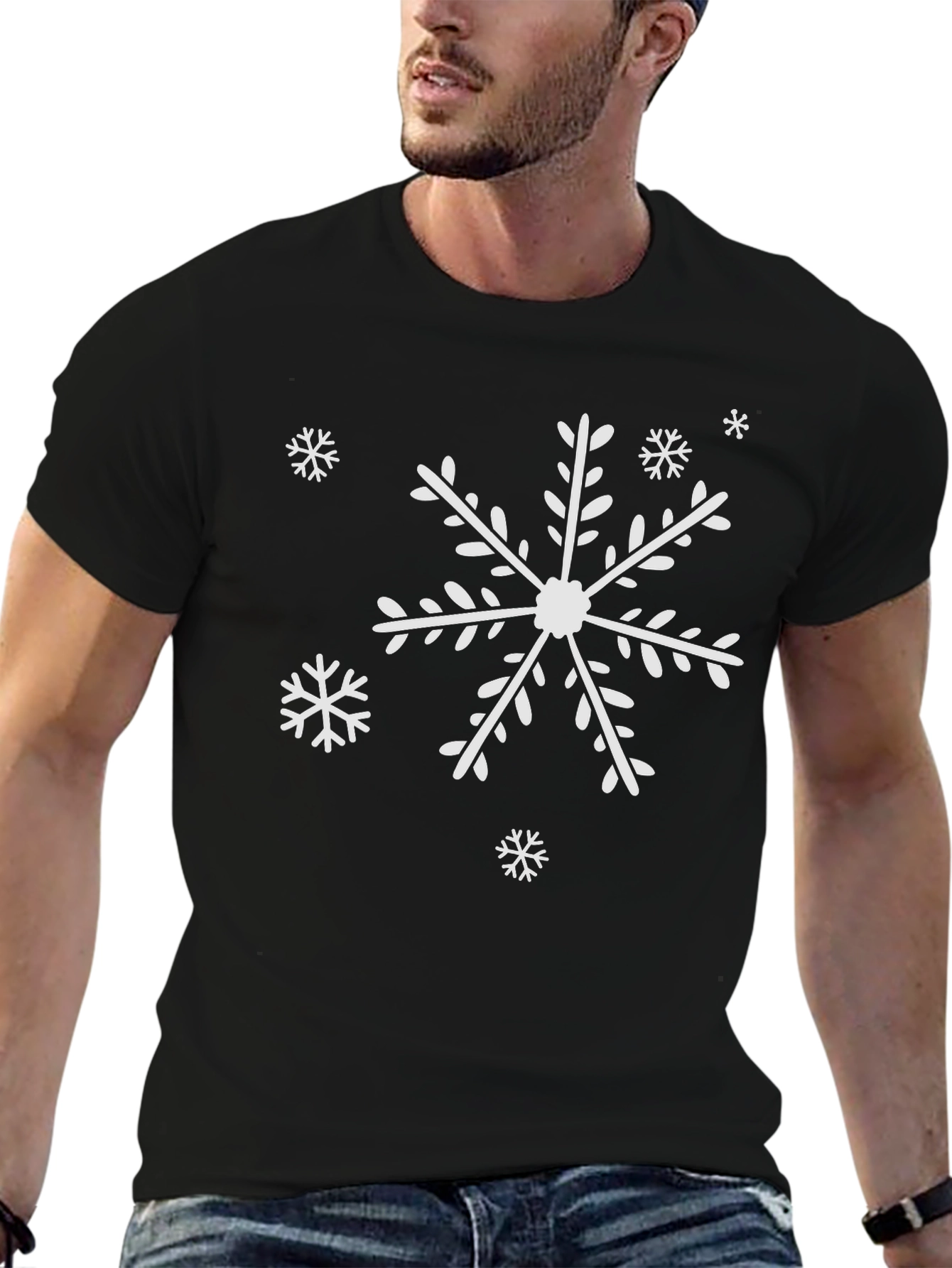 Snowflake Graphic Tee - Black Cotton Holiday Shirt