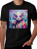 Abstract Horned Creature Art on Black T-Shirt