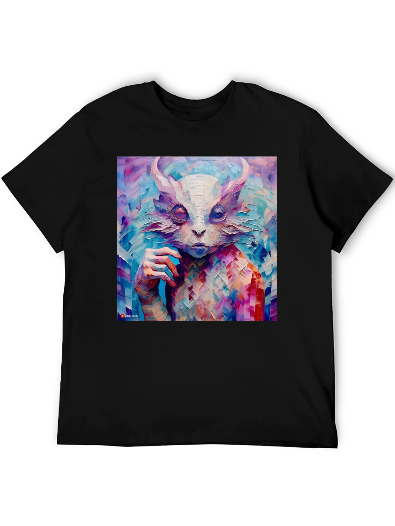 Abstract Horned Creature Art on Black T-Shirt