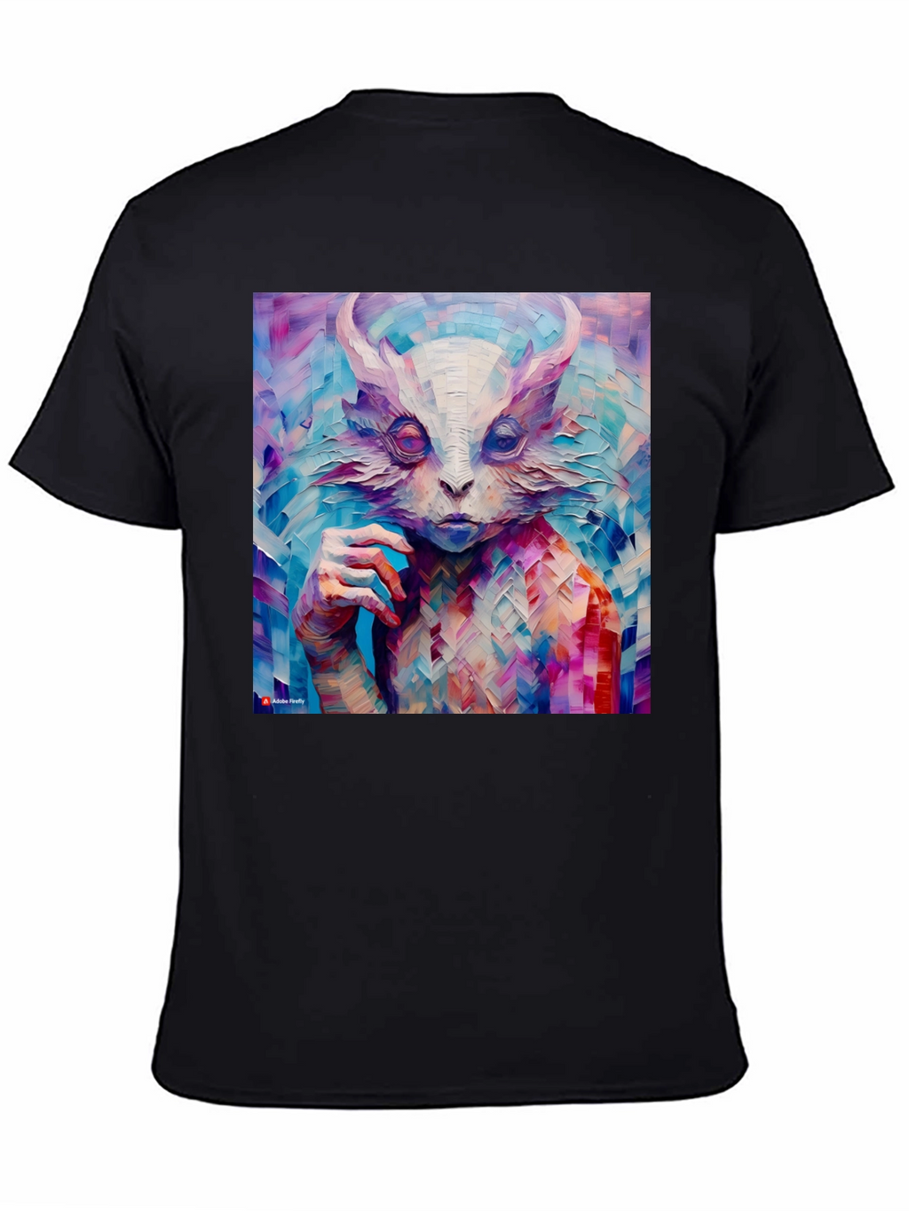 Abstract Horned Creature Art on Black T-Shirt