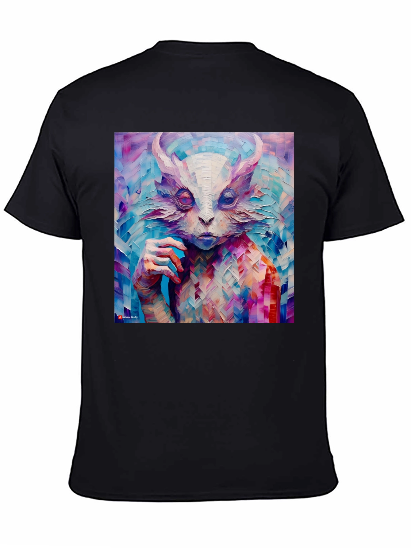 Abstract Horned Creature Art on Black T-Shirt