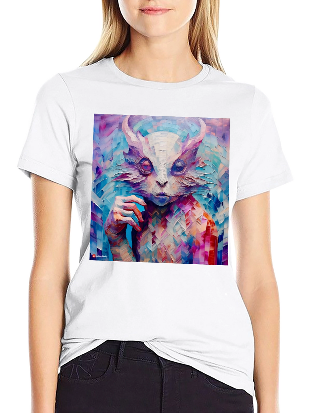 Abstract Horned Creature Art on Black T-Shirt
