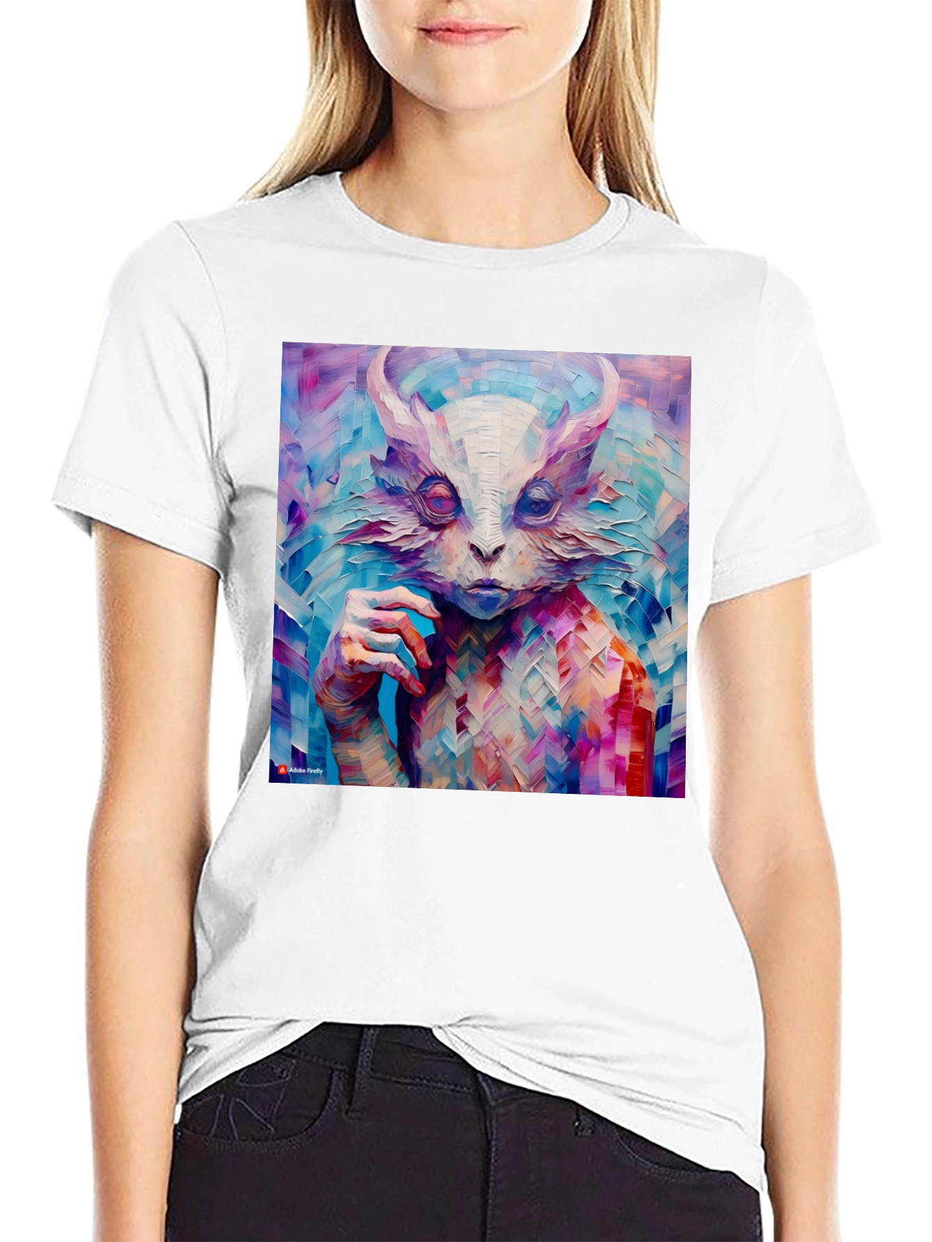Abstract Horned Creature Art on Black T-Shirt
