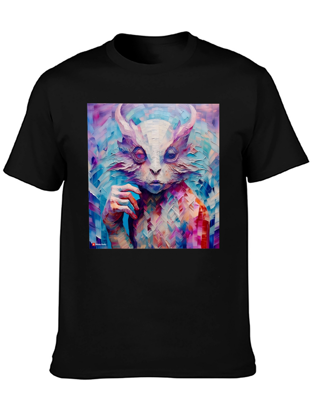 Abstract Horned Creature Art on Black T-Shirt