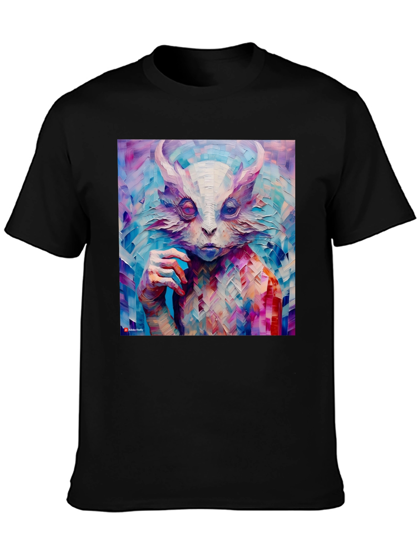 Abstract Horned Creature Art on Black T-Shirt