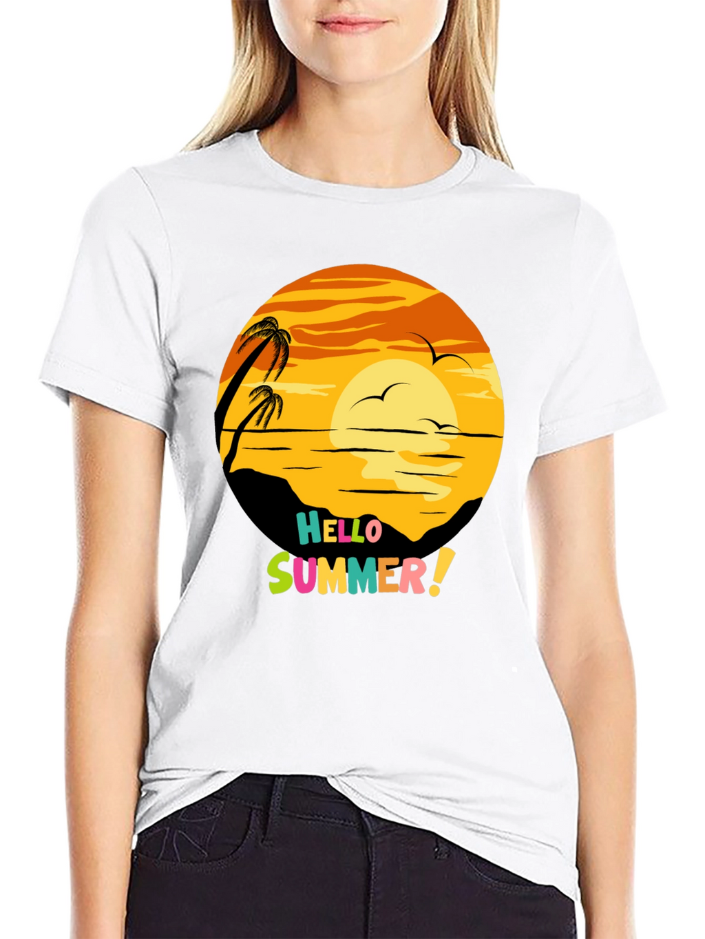 Hello Summer Graphic Tee - Beach Sunset