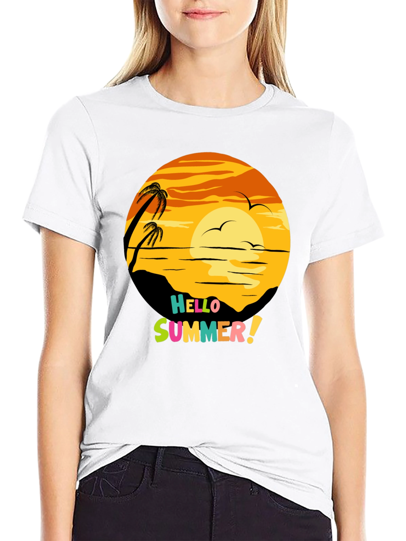 Hello Summer Graphic Tee - Beach Sunset
