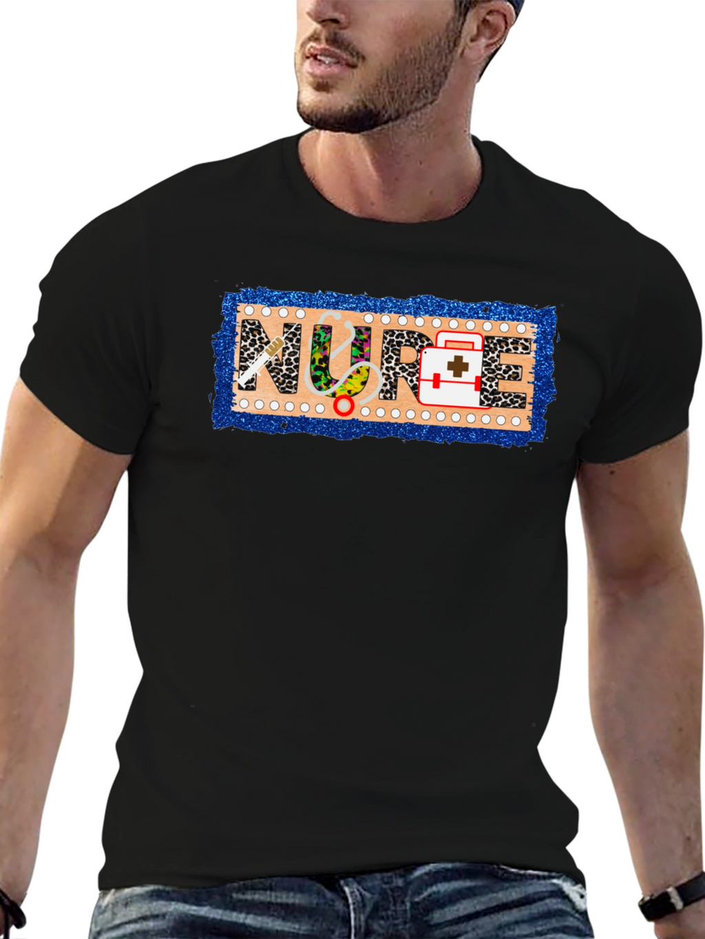 Nurse Novelty T-Shirt - Leopard Print Medical Design