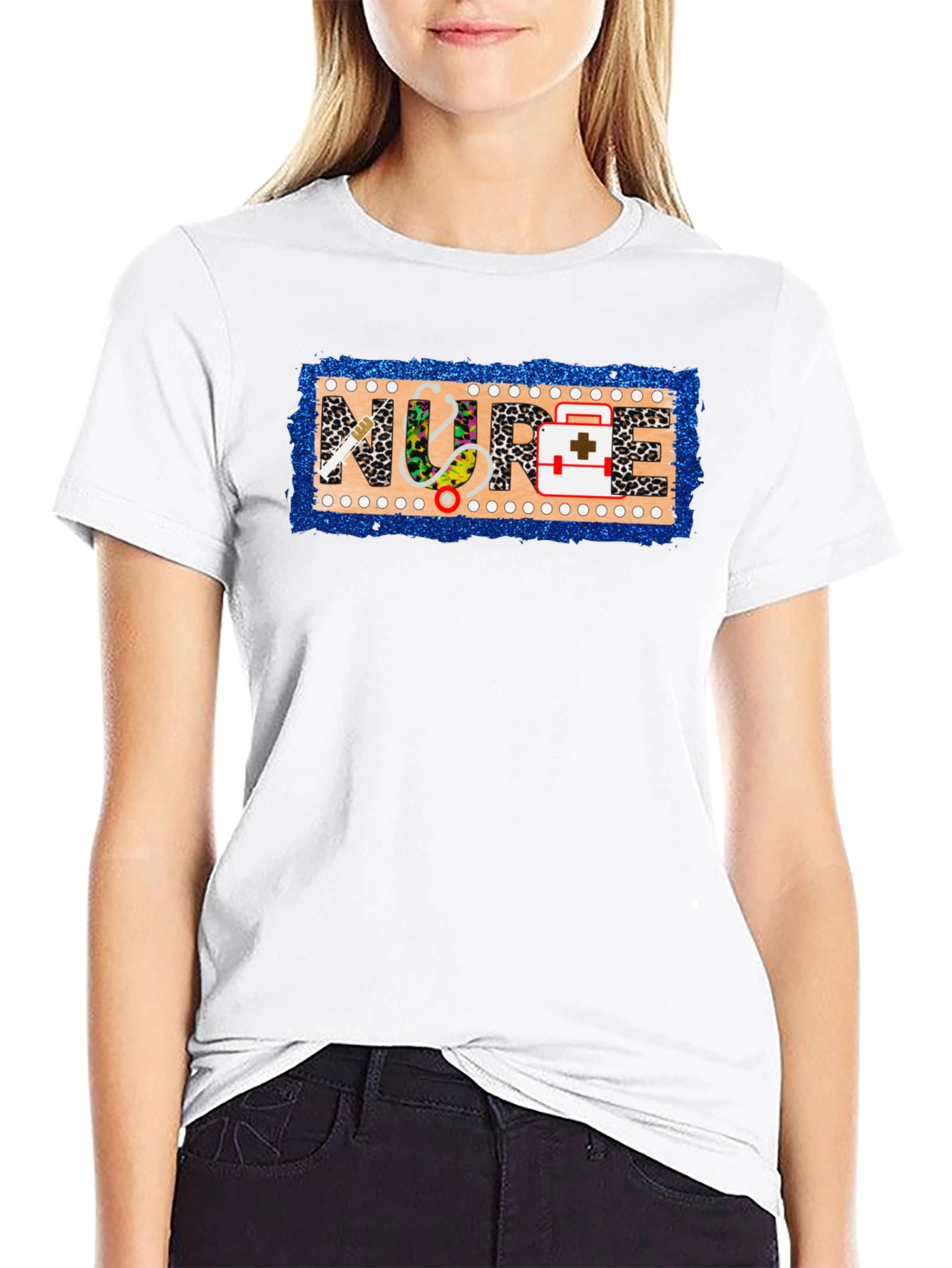 Nurse Novelty T-Shirt - Leopard Print Medical Design