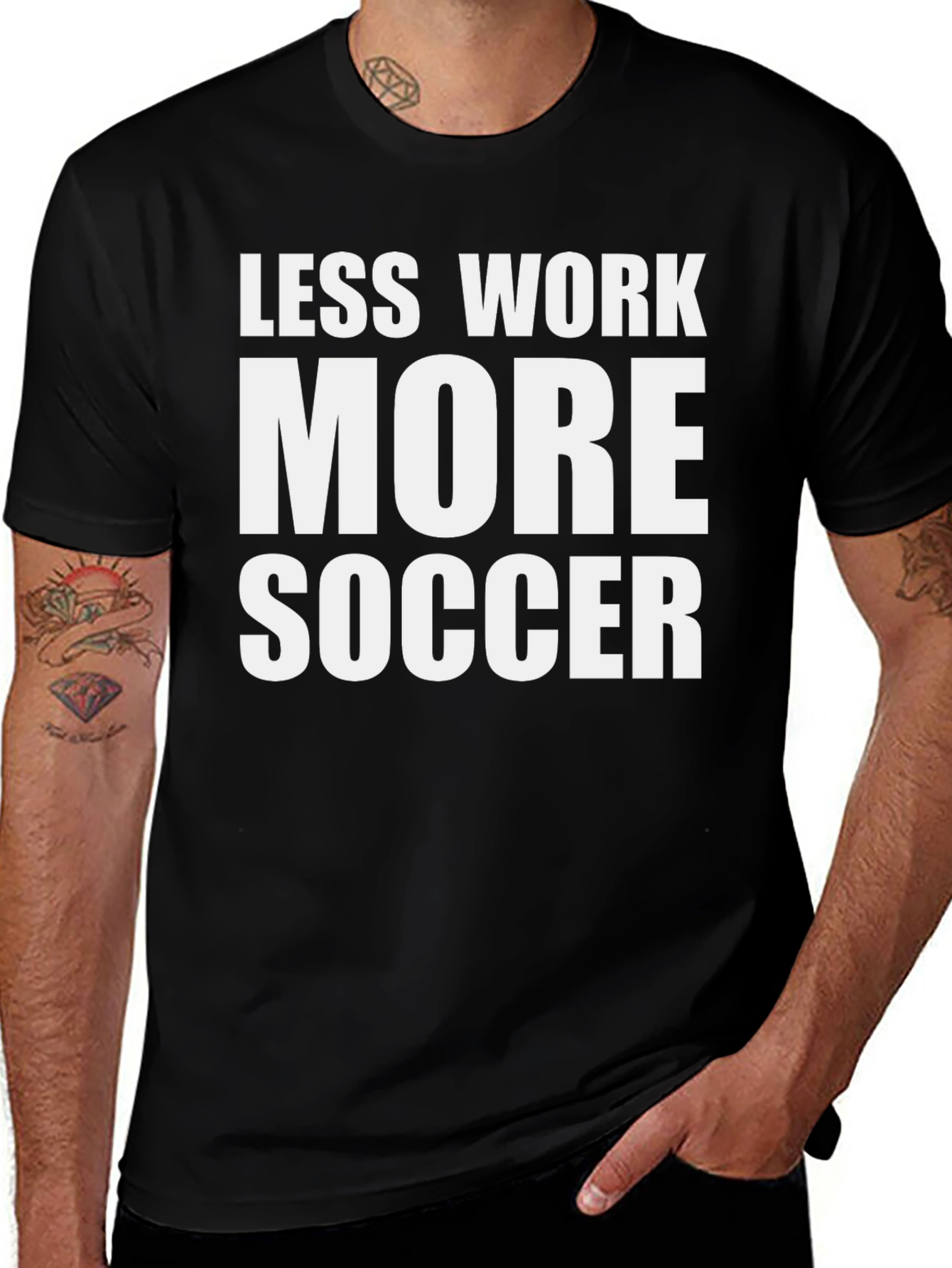 Less Work More Soccer Graphic Tee - Casual Black T-Shirt