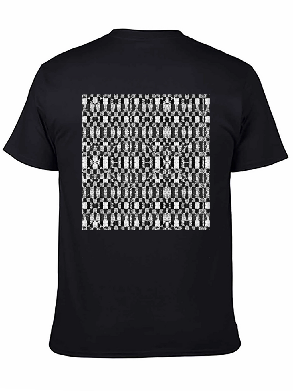 Geometric Checkerboard T-Shirt - Stylish Black Tee