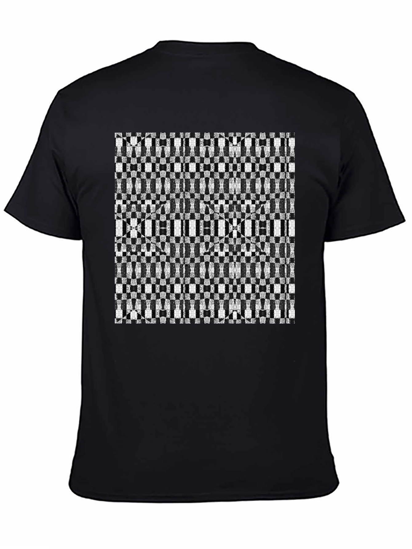 Geometric Checkerboard T-Shirt - Stylish Black Tee