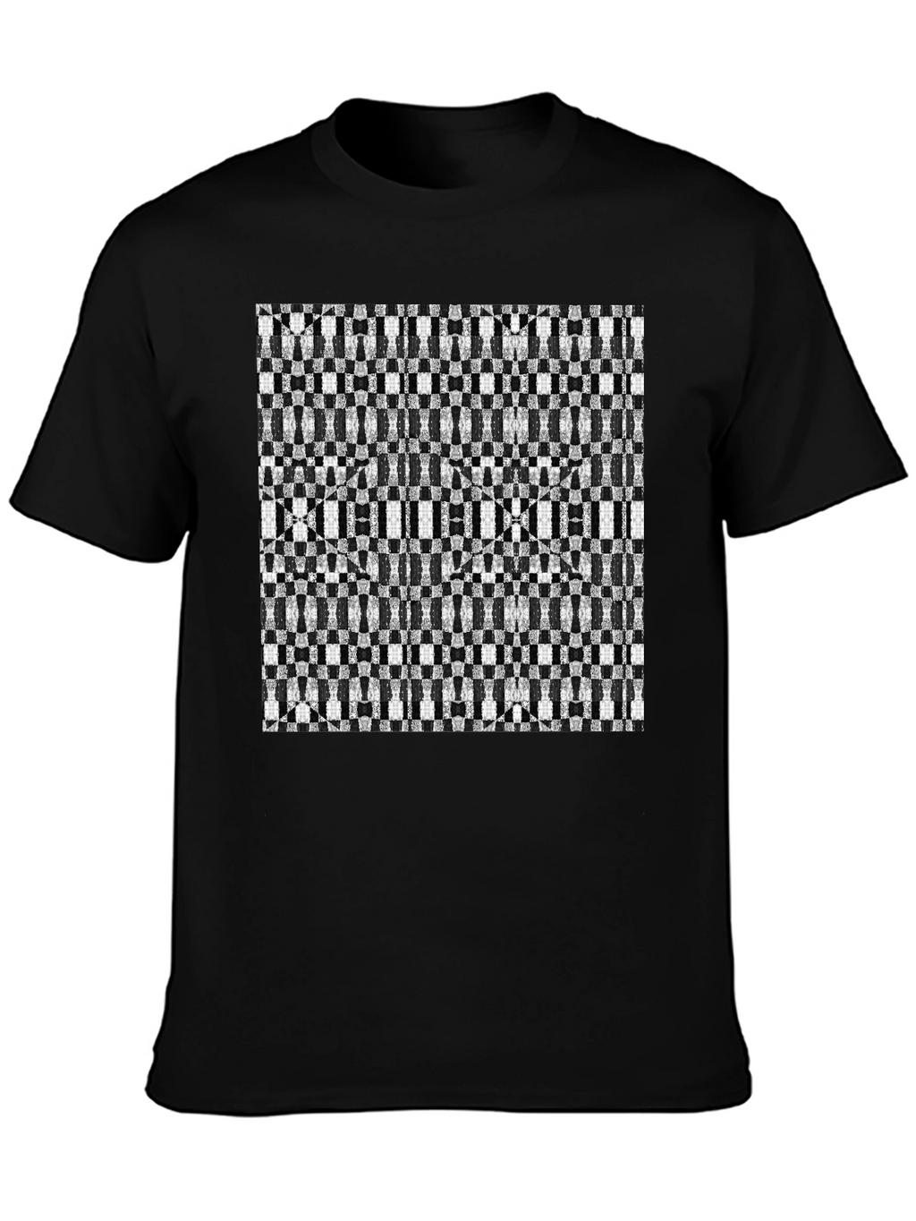 Geometric Checkerboard T-Shirt - Stylish Black Tee