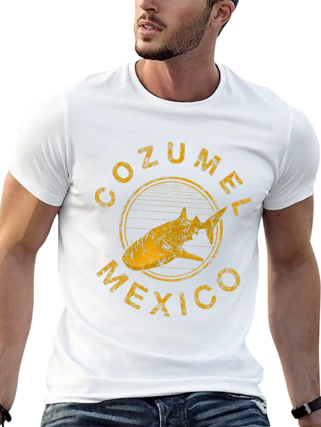 Cozumel Mexico Shark Graphic Tee - Distressed Black