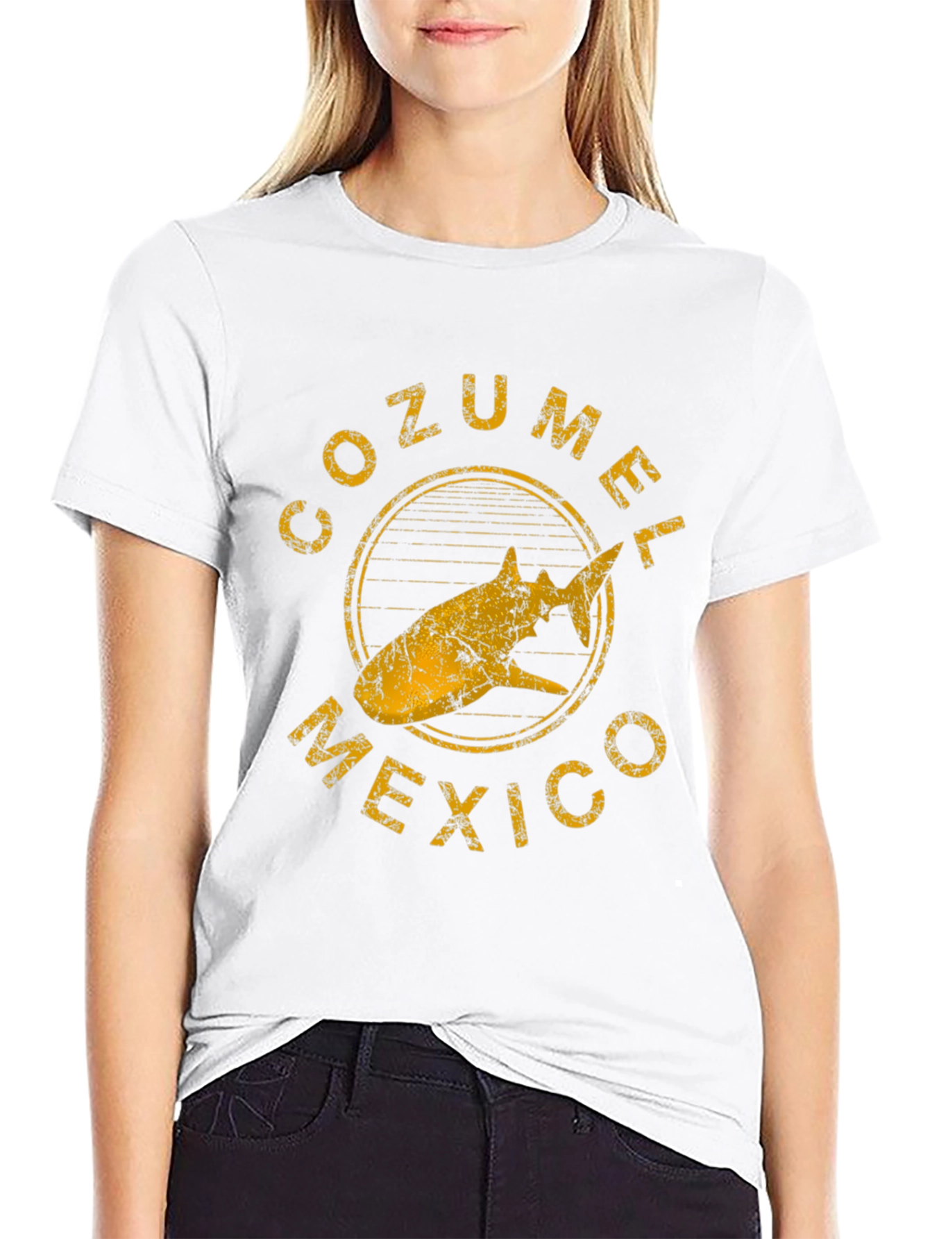 Cozumel Mexico Shark Graphic Tee - Distressed Black