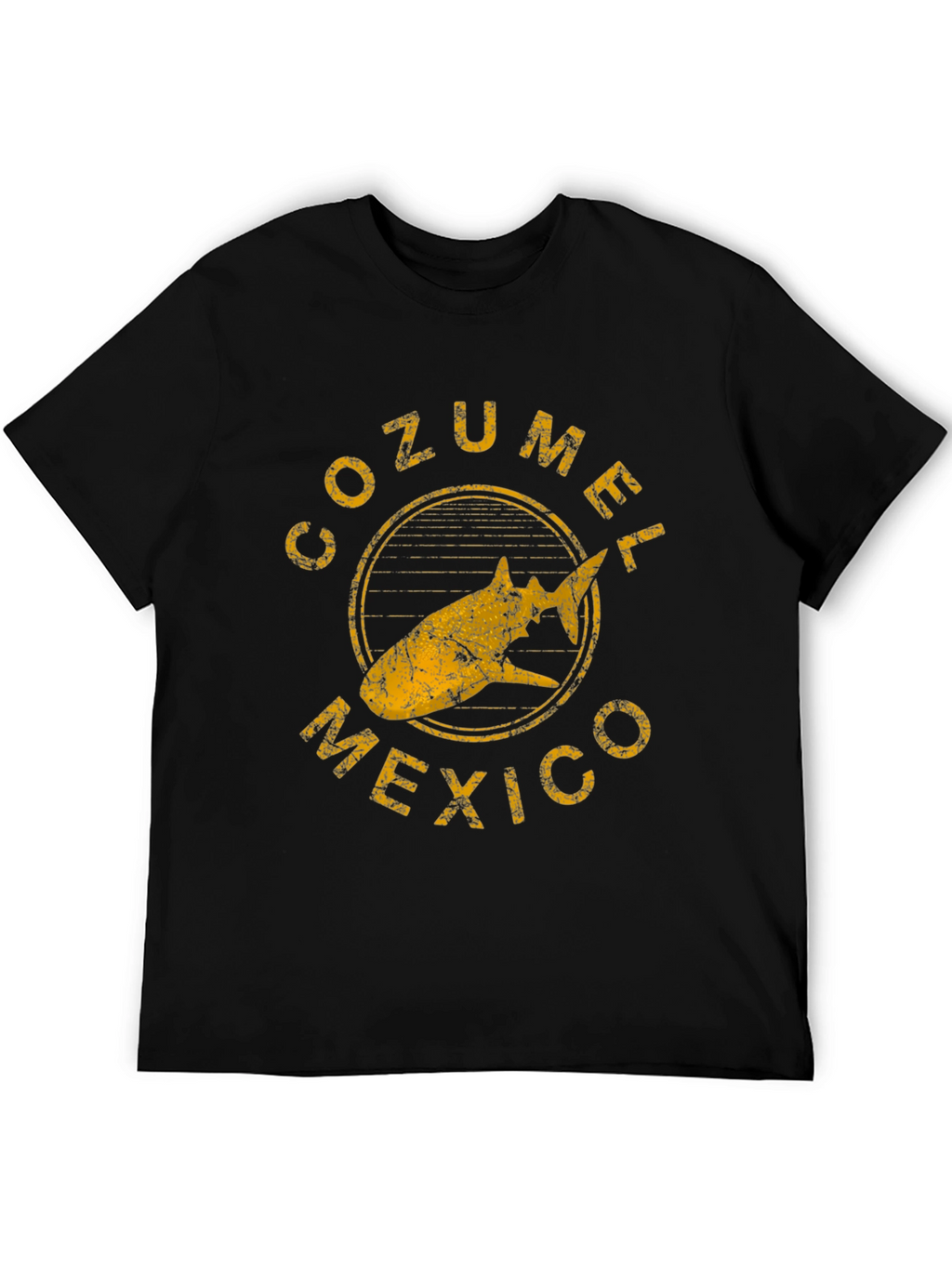 Cozumel Mexico Shark Graphic Tee - Distressed Black