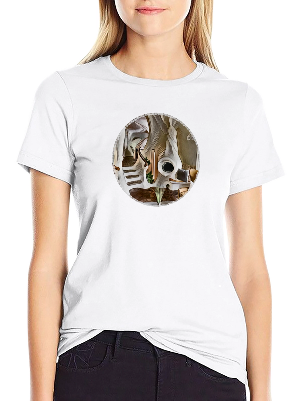 Abstract Circle Graphic Tee - Black Cotton Shirt
