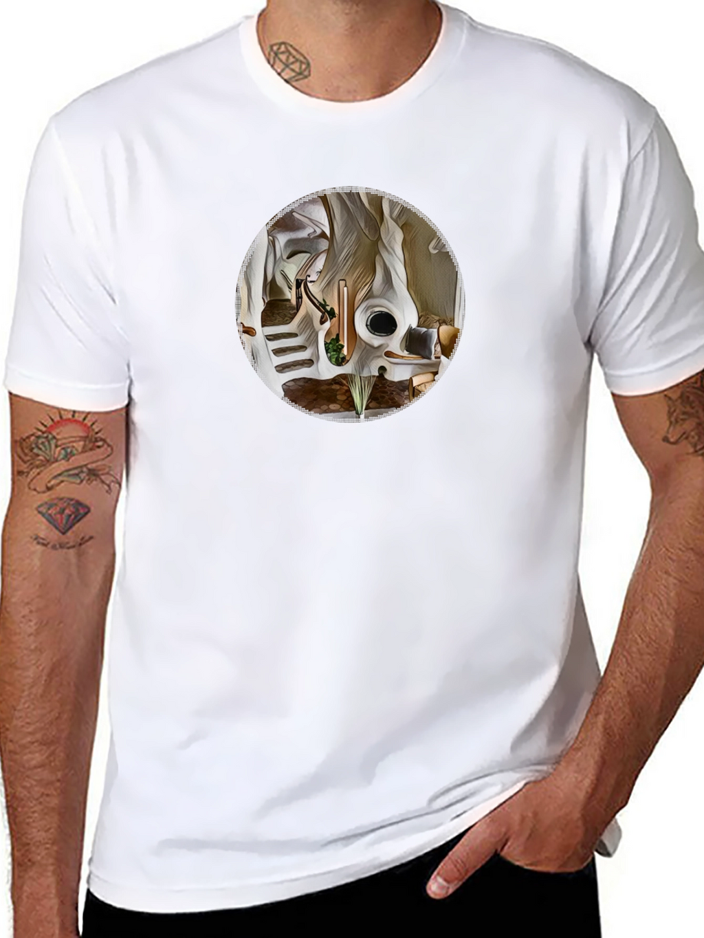 Abstract Circle Graphic Tee - Black Cotton Shirt