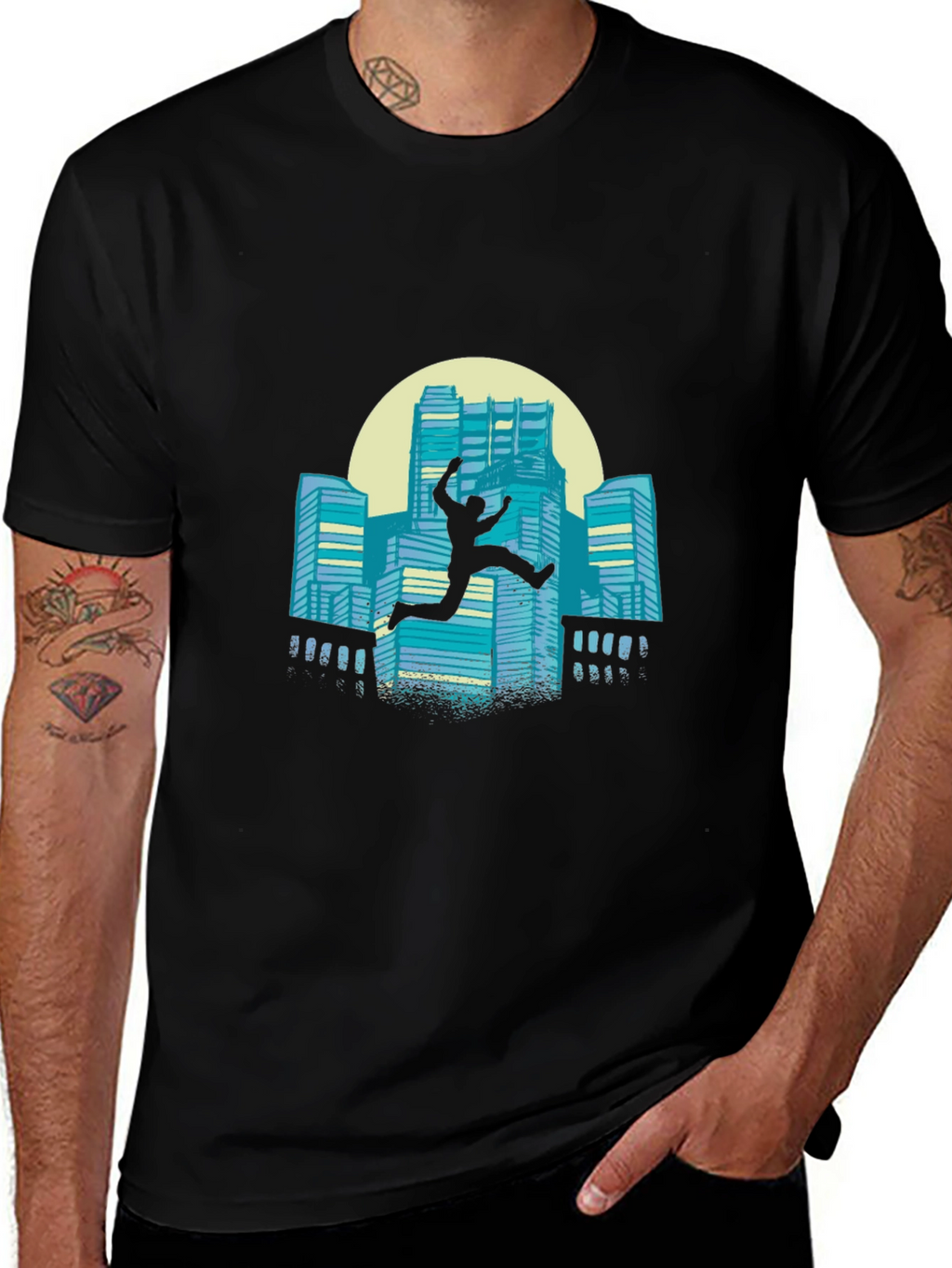 Urban Leap Graphic Tee - Black Cotton T-Shirt