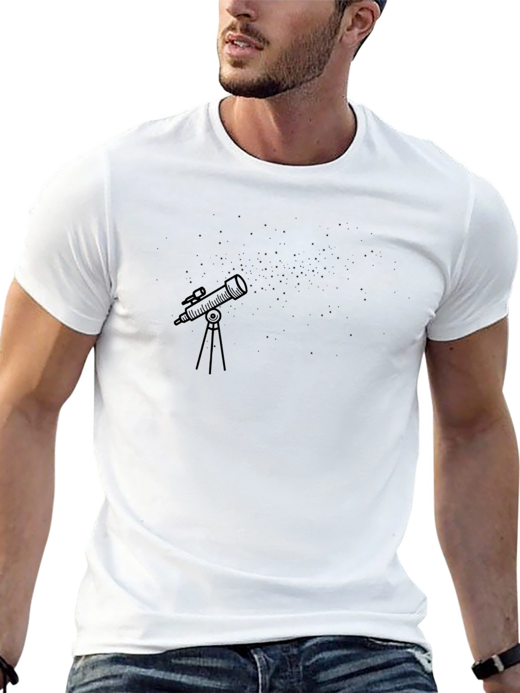 Telescope Graphic Black T-Shirt - Astronomy Lover Tee