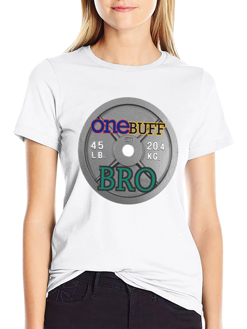 One Buff Bro T-Shirt - Gym Weight Plate Design