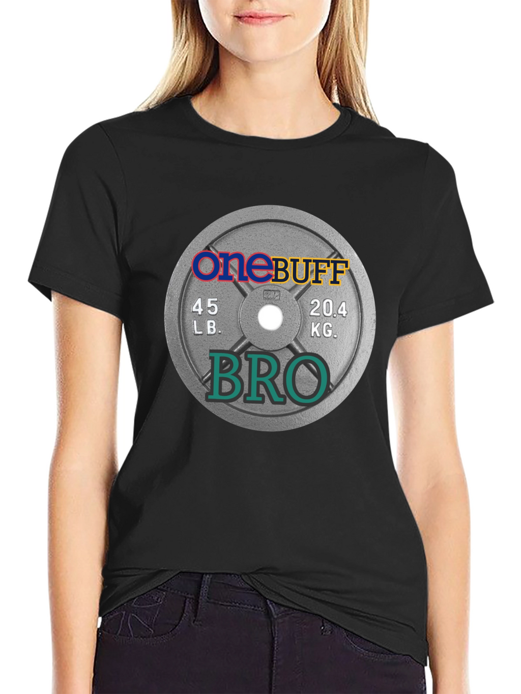 One Buff Bro T-Shirt - Gym Weight Plate Design