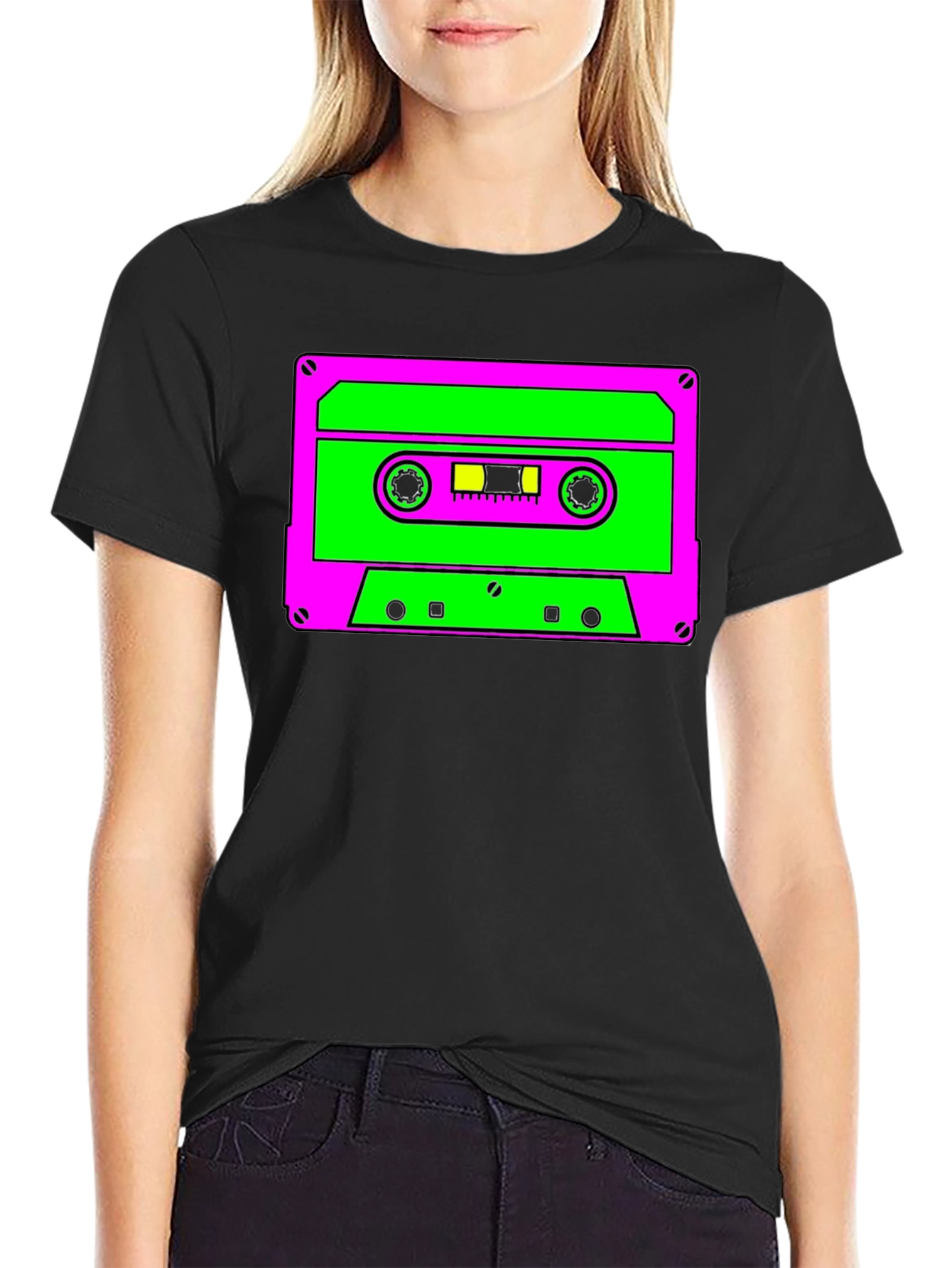 Retro Cassette Graphic Tee - Black Cotton