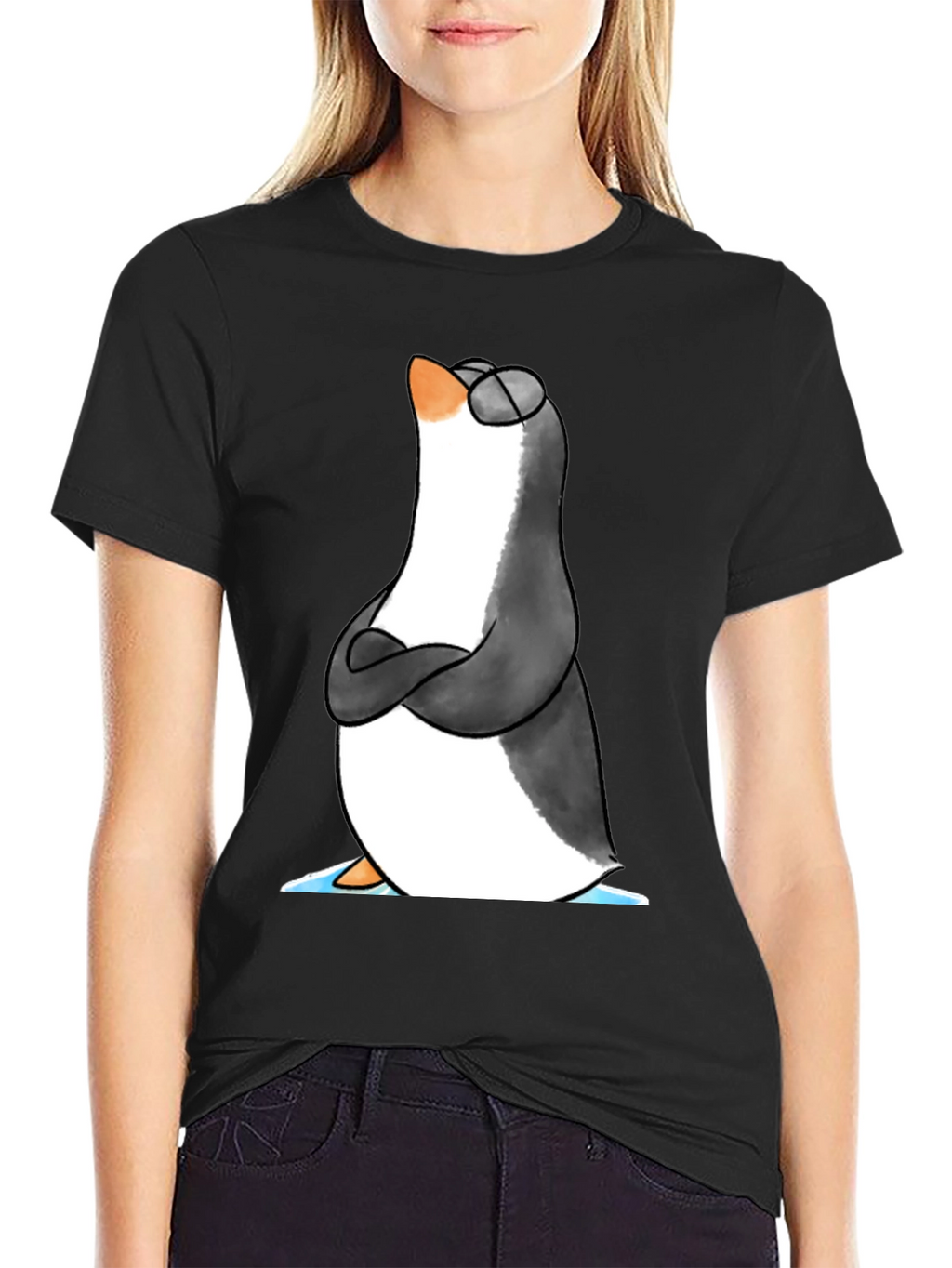 Cool Penguin Graphic Tee - Black Cotton T-Shirt