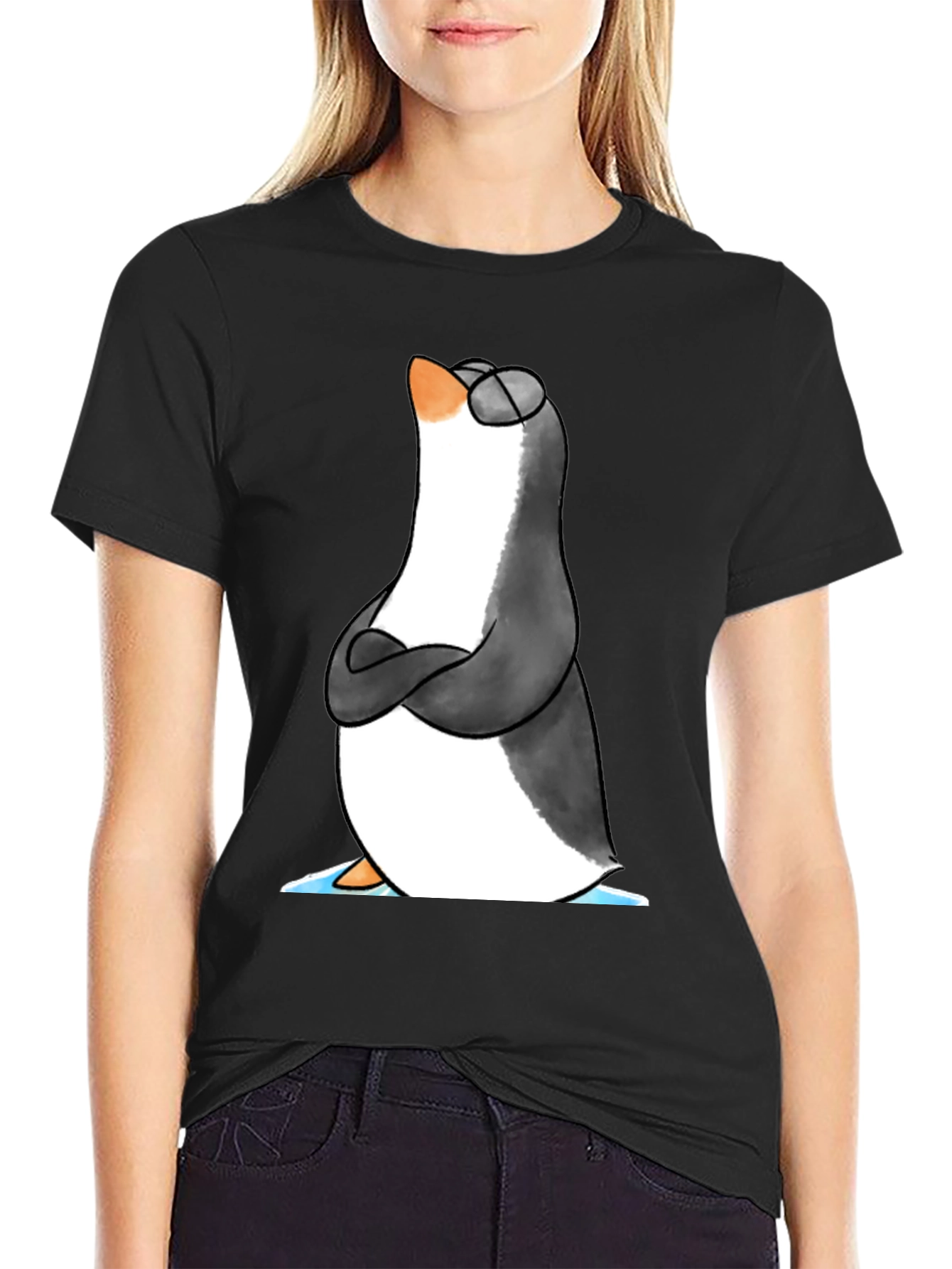 Cool Penguin Graphic Tee - Black Cotton T-Shirt