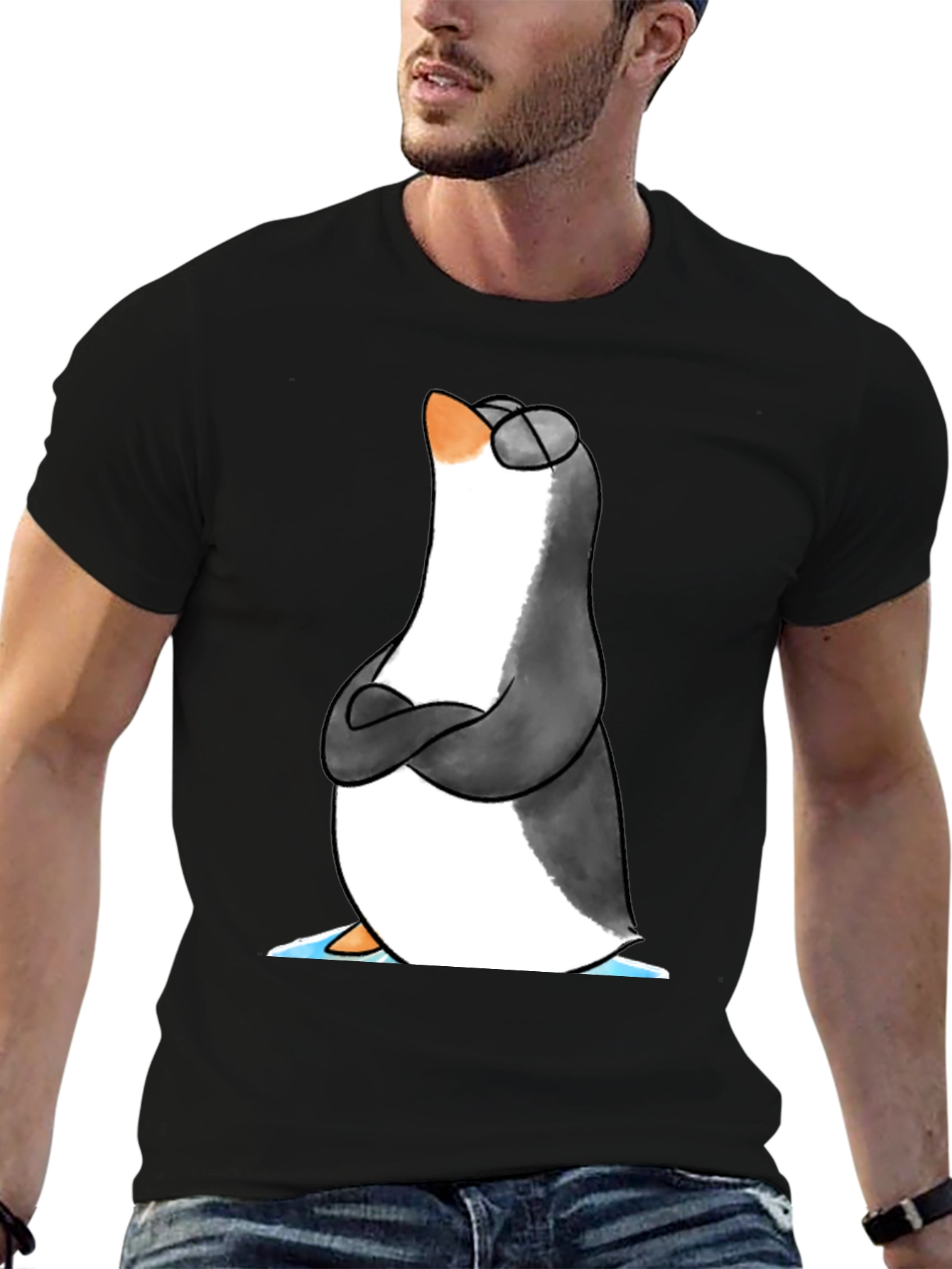 Cool Penguin Graphic Tee - Black Cotton T-Shirt