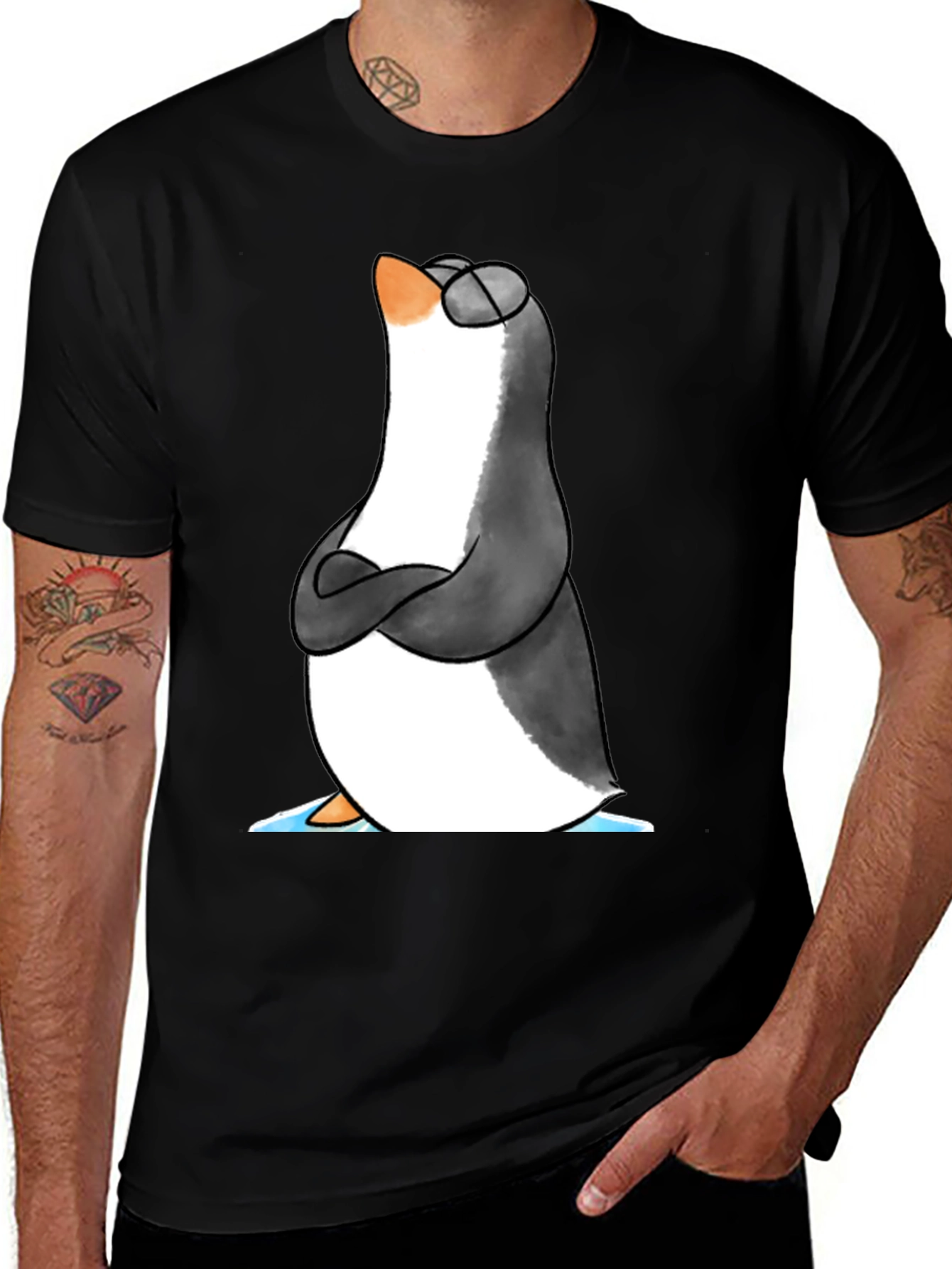 Cool Penguin Graphic Tee - Black Cotton T-Shirt